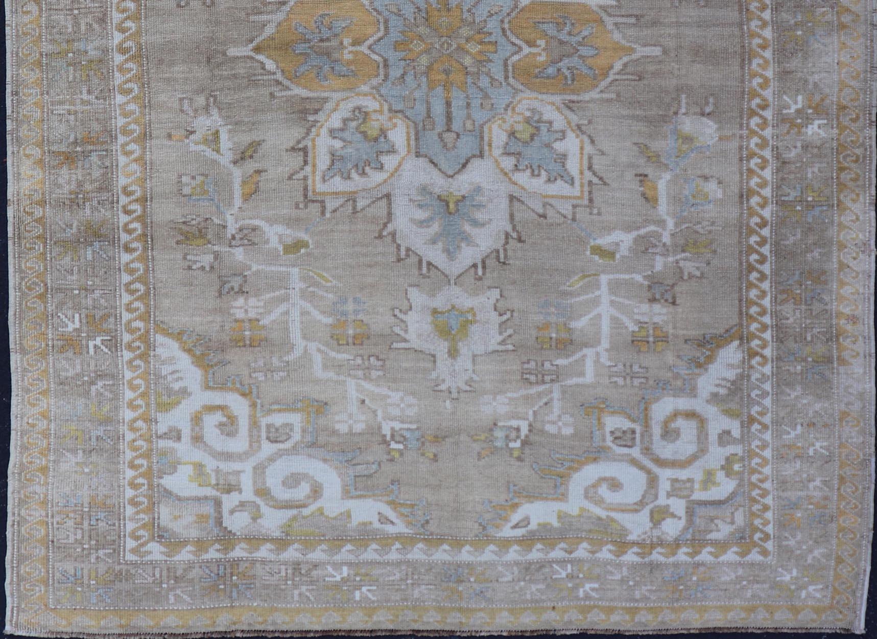 Vintage Hand Knotted Turkish Oushak Kars in Earthy Tones and Yellow Colors For Sale 6