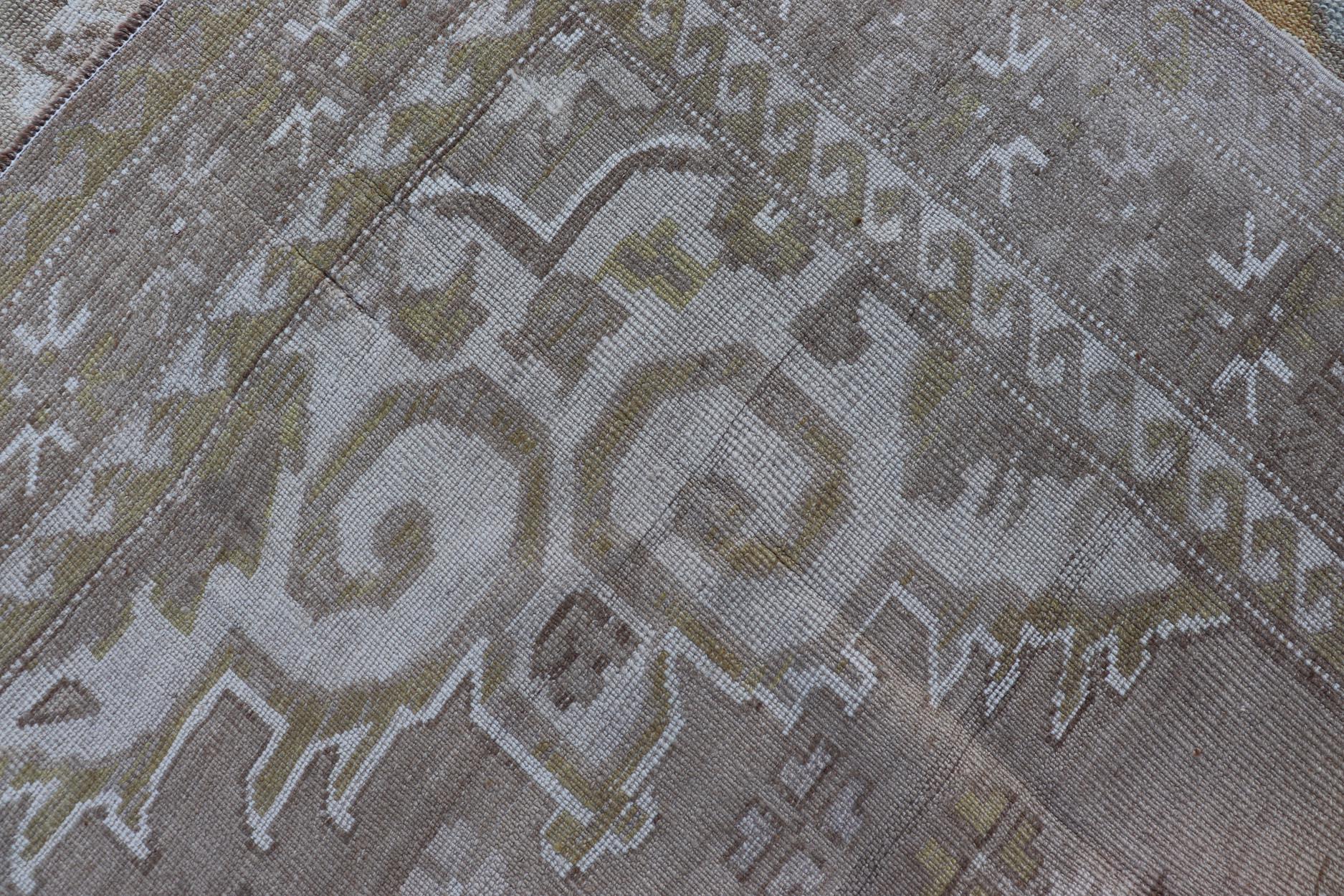 Vintage Hand Knotted Turkish Oushak Kars in Earthy Tones and Yellow Colors For Sale 7