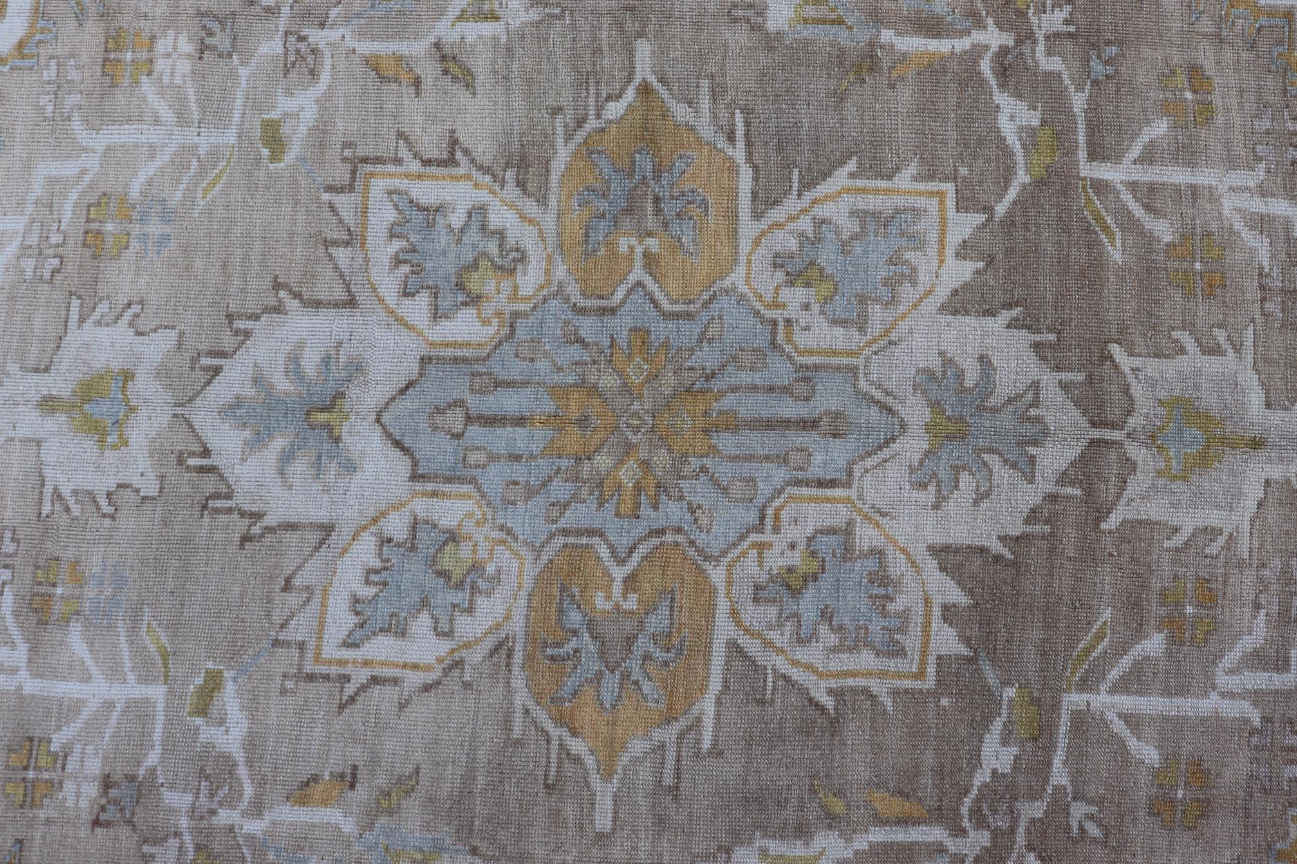 20th Century Vintage Hand Knotted Turkish Oushak Kars in Earthy Tones and Yellow Colors For Sale