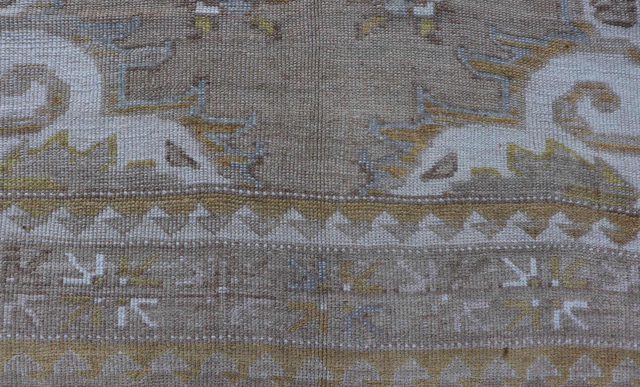 Vintage Hand Knotted Turkish Oushak Kars in Earthy Tones and Yellow Colors For Sale 3