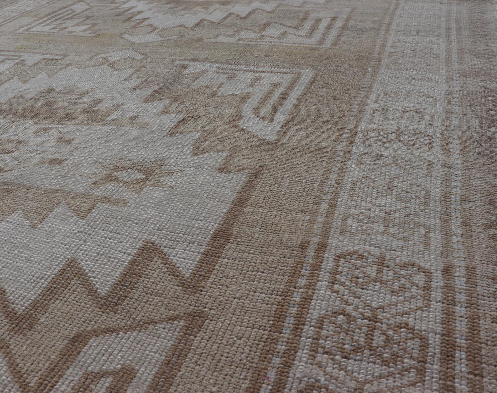 Vintage Hand Knotted Turkish Oushak Kars in Muted Tones & Neutral Colors For Sale 3