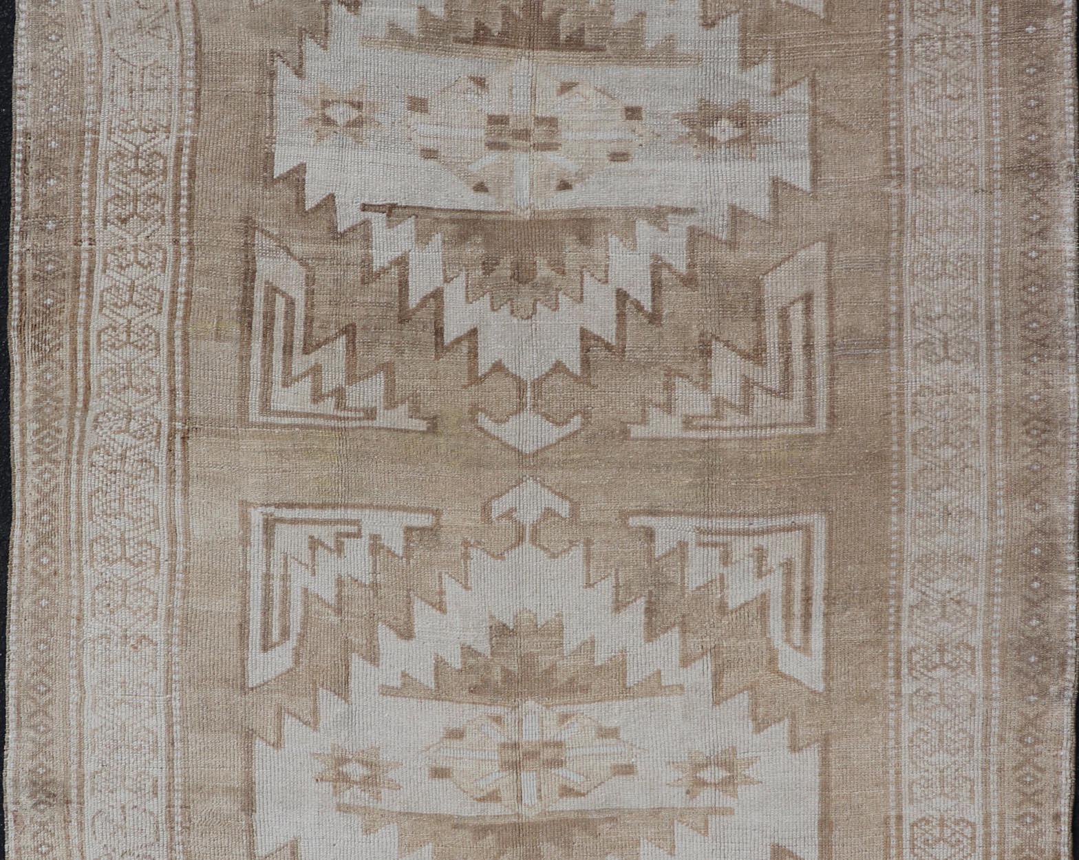 Vintage Hand Knotted Turkish Oushak Kars in Muted Tones & Neutral Colors For Sale 1