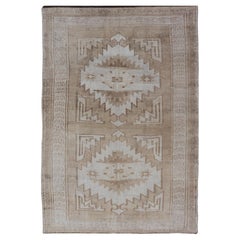 Vintage Hand Knotted Turkish Oushak Kars in Muted Tones & Neutral Colors