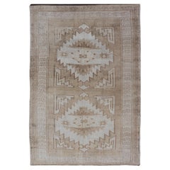 Vintage Hand Knotted Turkish Oushak Kars in Muted Tones & Neutral Colors