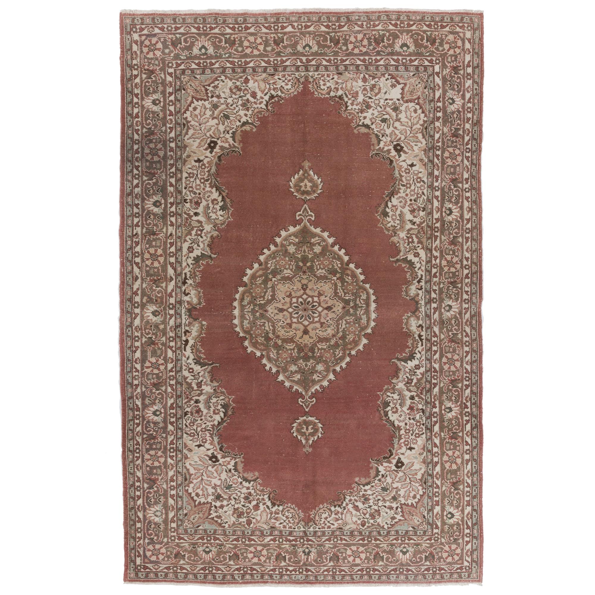 Vintage Hand Knotted Turkish Oushak Rug with Medallion Design For Sale