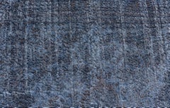 Vintage Hand Knotted Turkish Overdyed Oushak Rug in Dark Blue and Charcoal