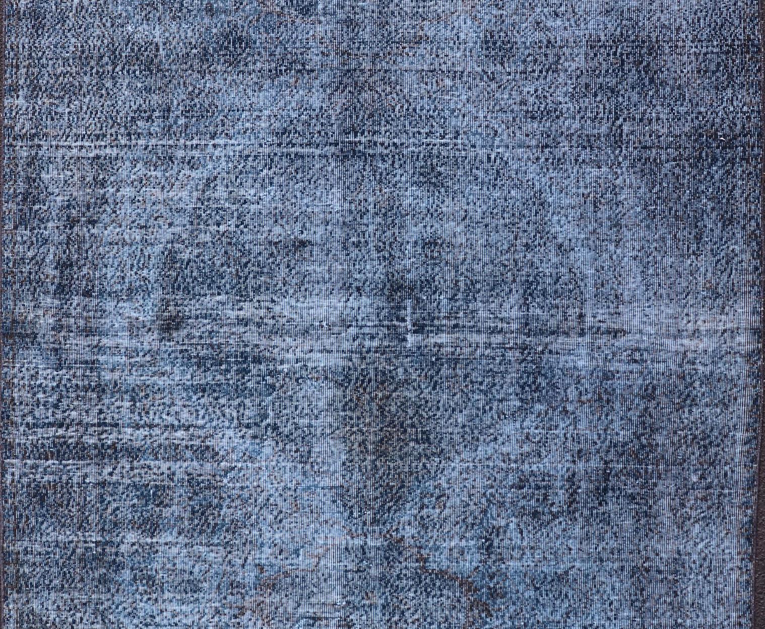 20th Century Vintage Hand Knotted Turkish Overdyed Oushak Rug in Dark Blue and Charcoal For Sale