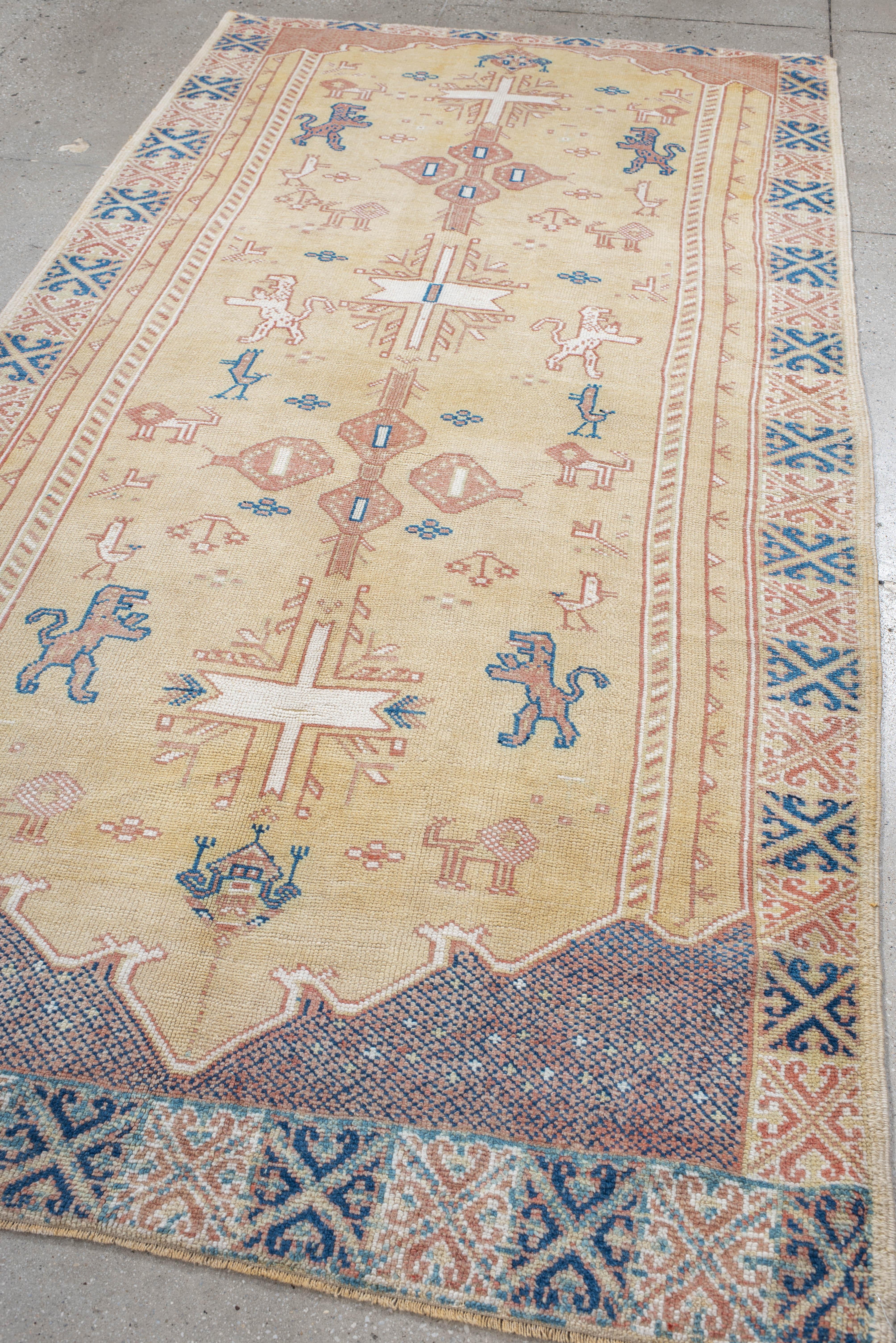 Vintage Hand-Knotted Turkish Rug Animal and Cross Motifs For Sale 2