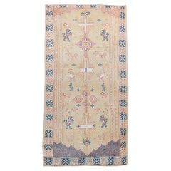 Vintage Hand-Knotted Turkish Rug Animal and Cross Motifs