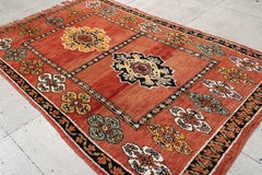Vintage Hand-Knotted Turkish Rug Twin Medallion Panel Design