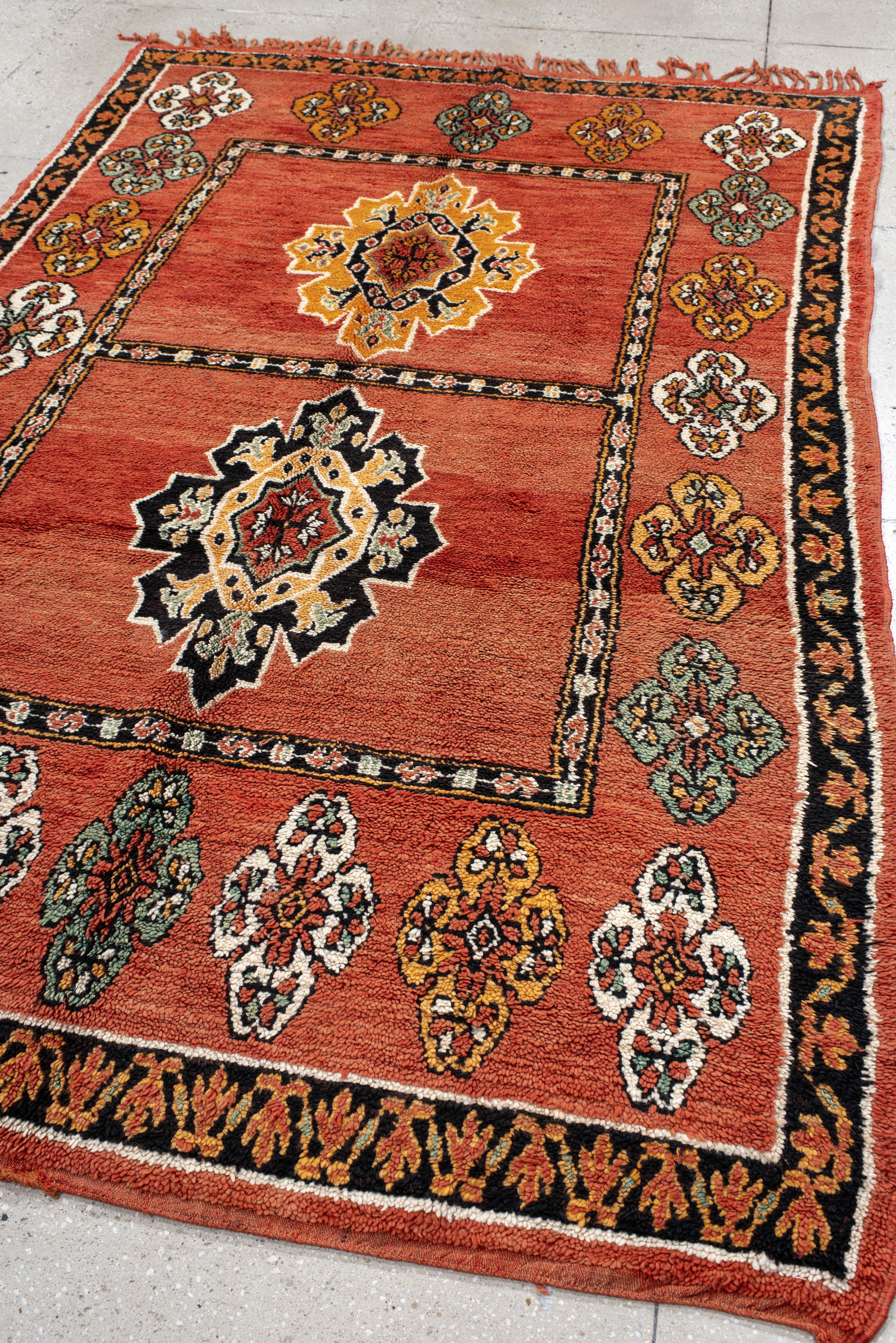 Vintage Hand-Knotted Turkish Rug Twin Medallion Panel Design For Sale 2