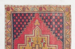 4.2x8.6 Ft Vintage Hand Knotted Turkish Rug with Wool Pile in Red and Gold