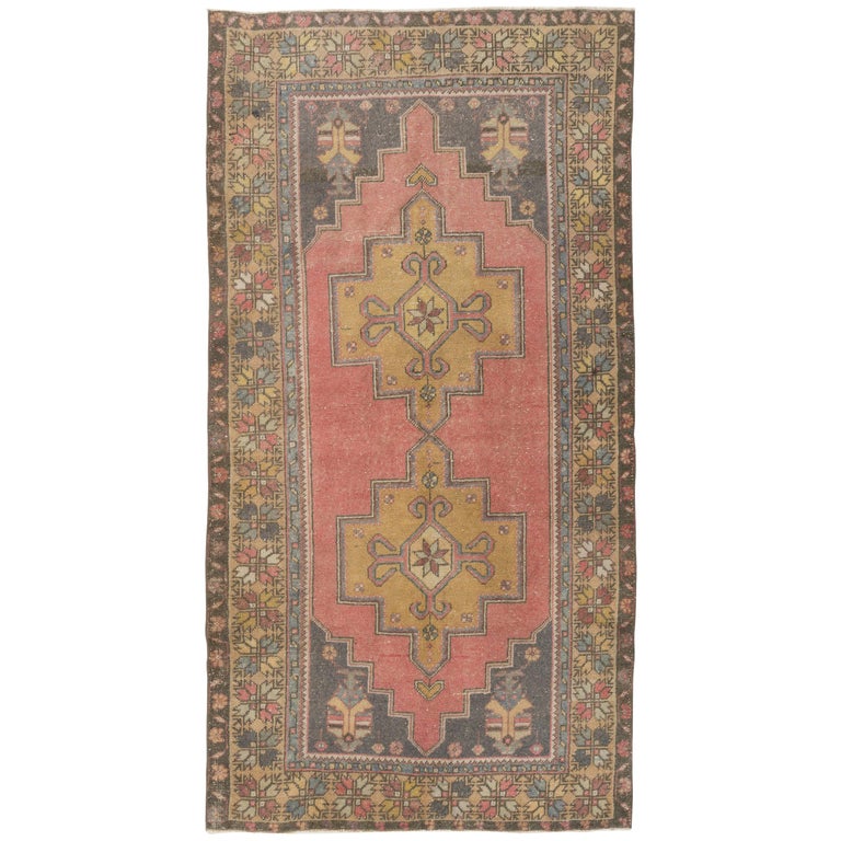 Vintage Hand Knotted Turkish Rug With Wool Pile In Red And Gold At 1stdibs