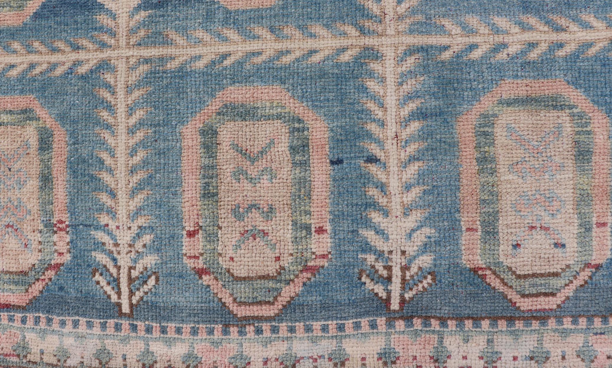 Oushak Vintage Hand-Knotted Turkish Tulu Rug in Wool with All-Over Medallion Design For Sale