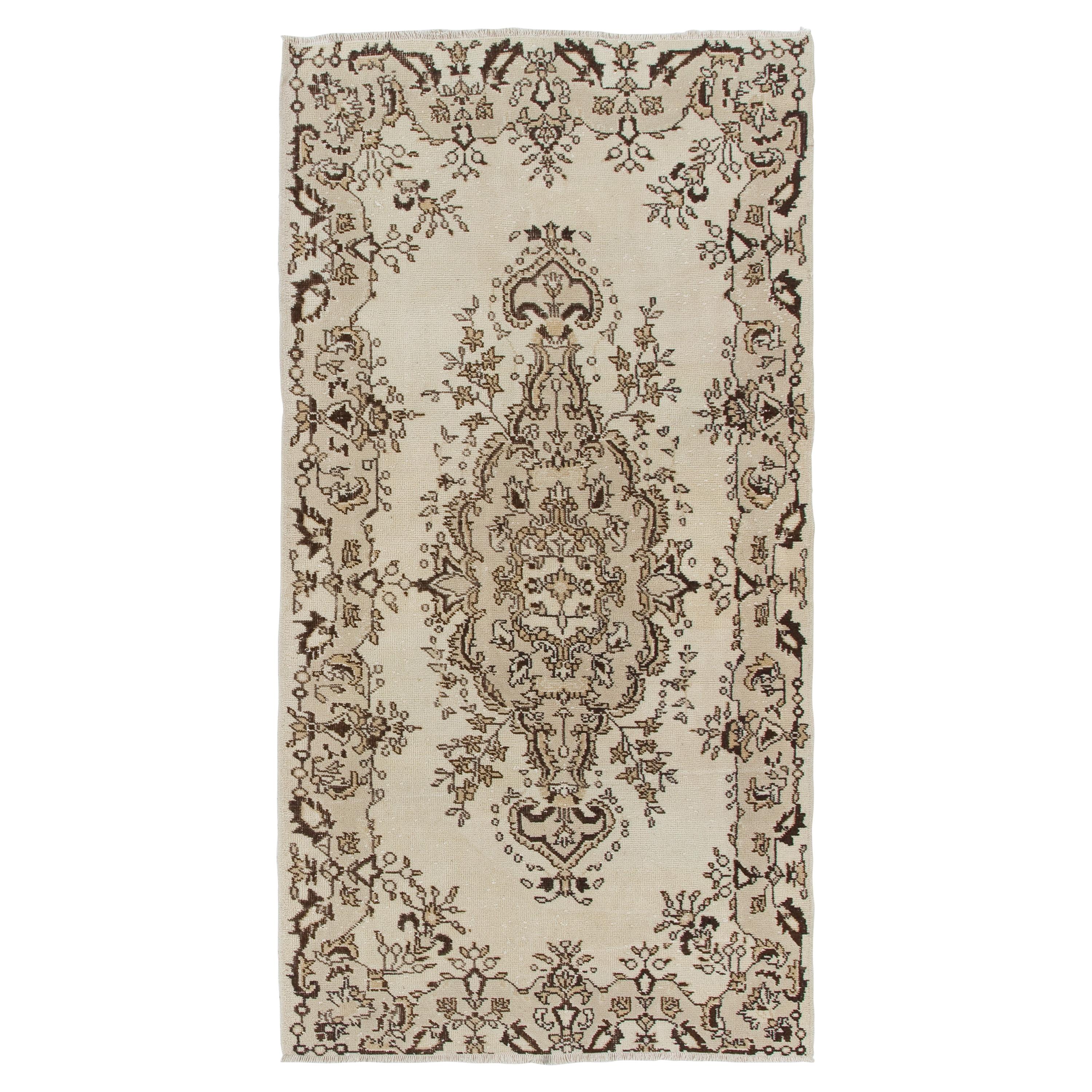 4x7.4 Ft Vintage handgeknüpfter Teppich aus türkischer Wolle, florales Medaillon-Design