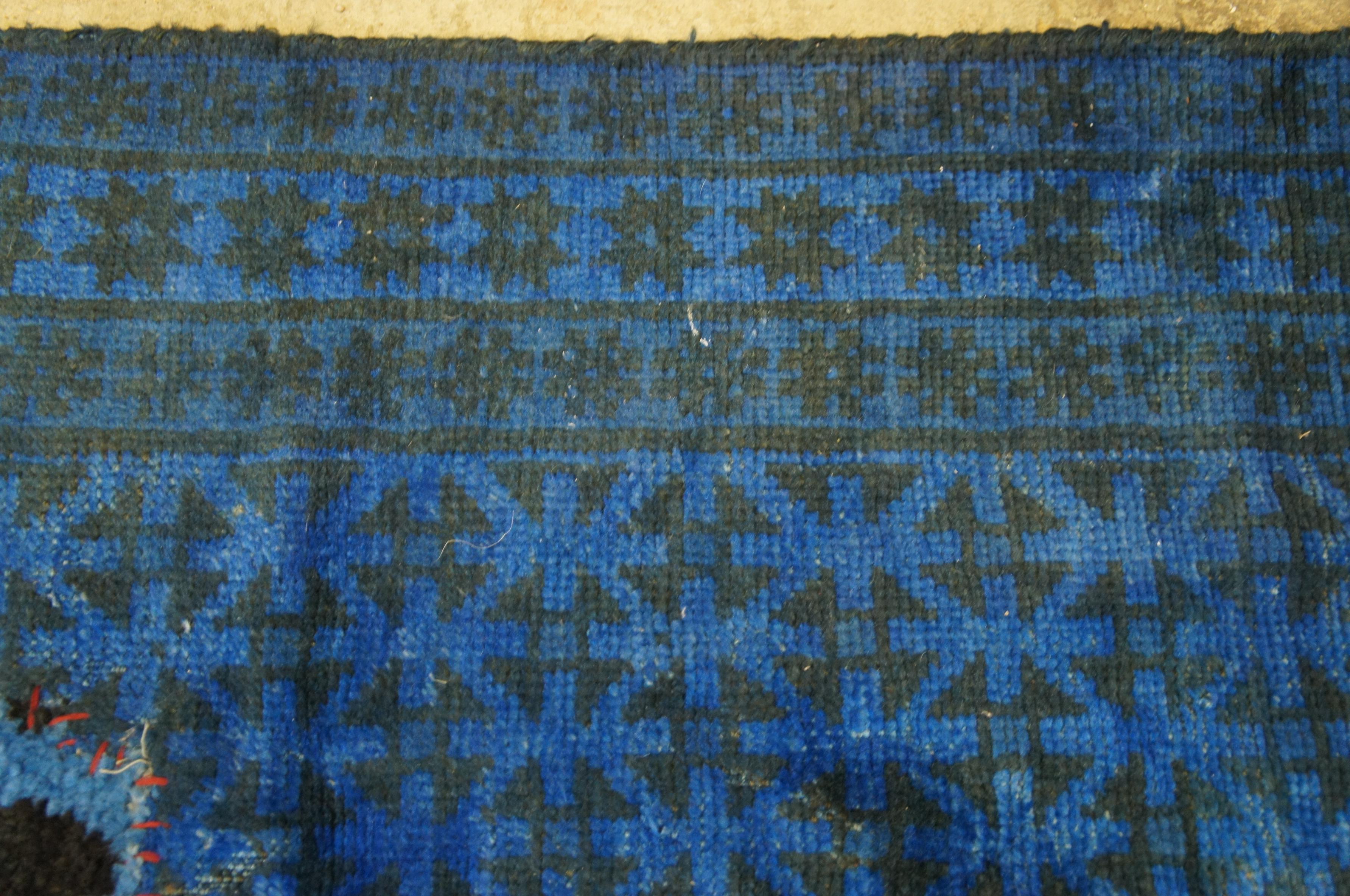 Vintage Pakistani Balouch Hand Knotted Wool Blue Geometric Prayer Rug Area Mat For Sale 5