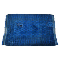Vintage Hand Knotted Wool Blue & Black Geometric Prayer Rug Area Mat