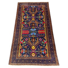Vintage Hand Knotted Wool Vibrant Tone Afghan Tribal Geometric Rug 3’7” x 6’4”
