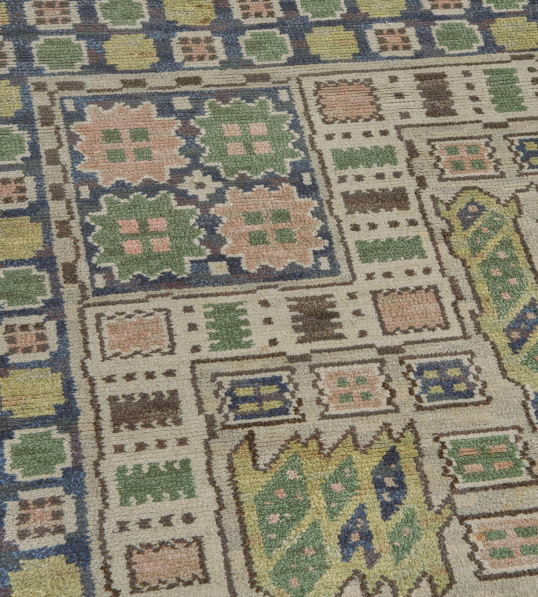 Hand-Woven Vintage Hand-Knotted Wool Whimsical Swedish Rug  For Sale