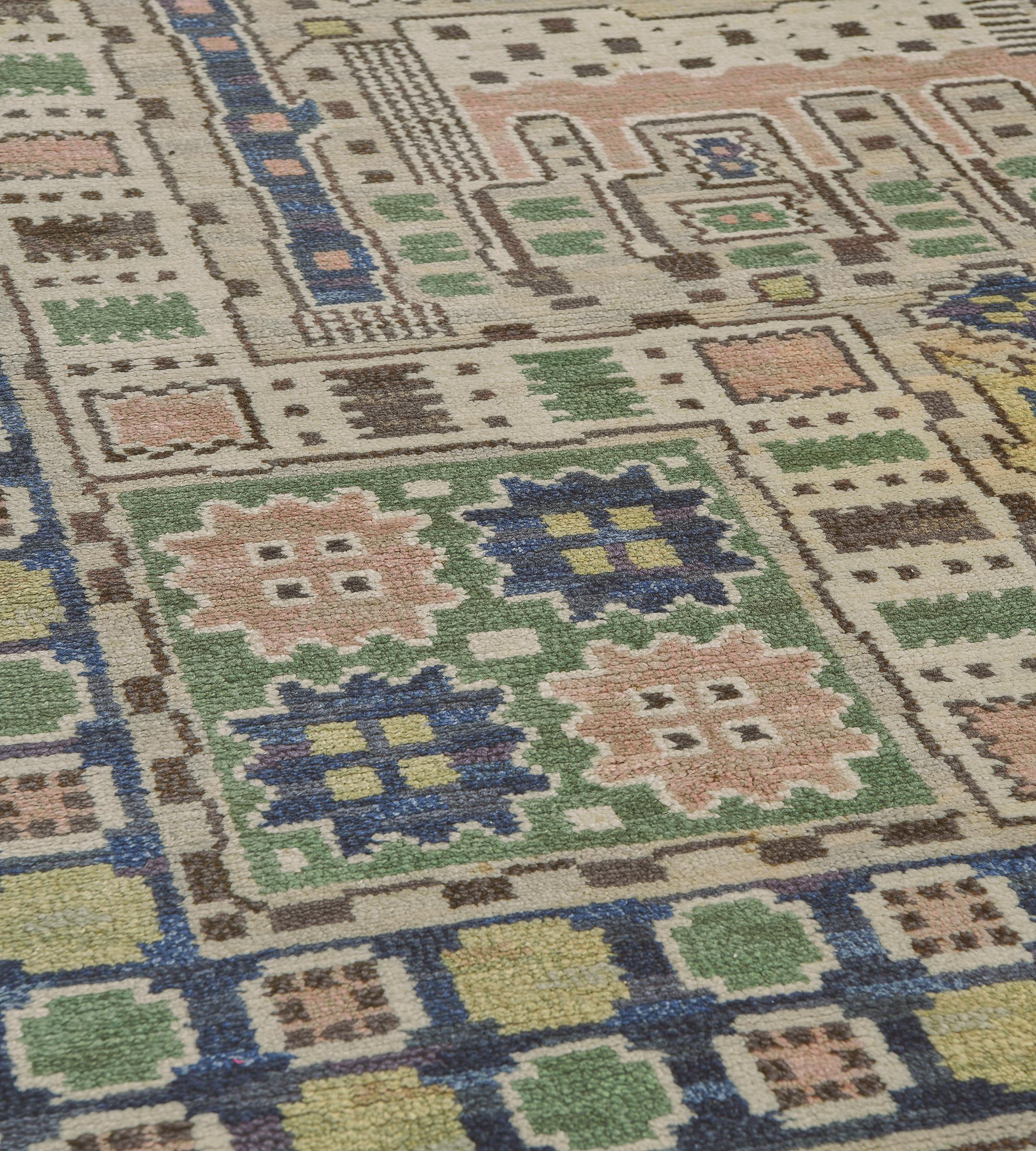 Handgeknüpfter schwedischer Teppich aus Wolle im Vintage-Stil  (20. Jahrhundert) im Angebot