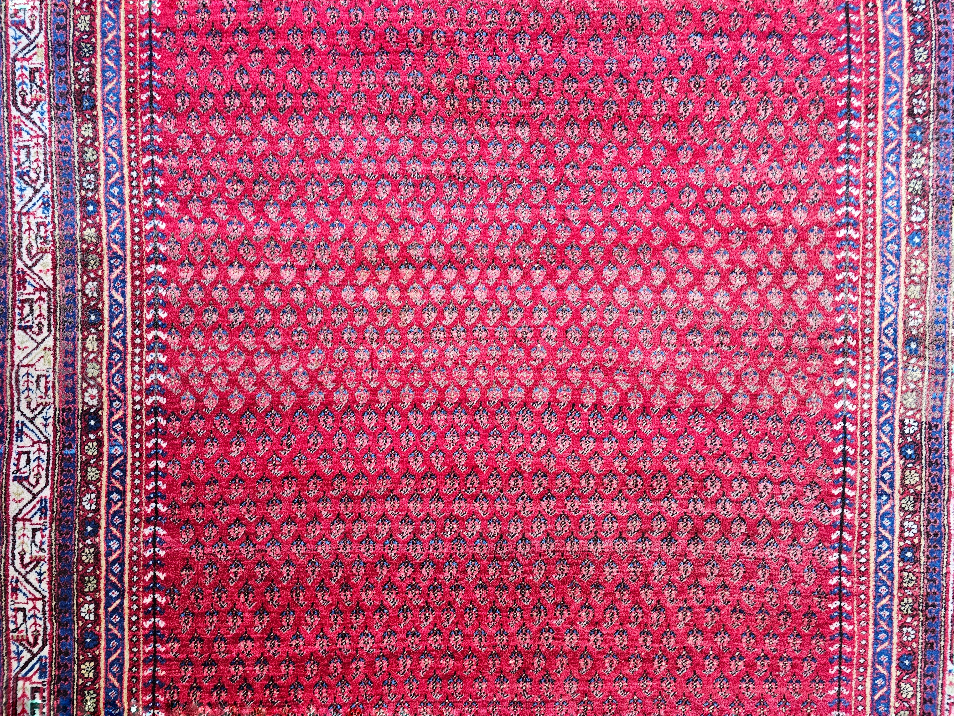 Handgeknüpfter XL Persischer Mir-Teppich in Burgunderrot aus 100 % Wolle, Iran 1950er Jahre, Vintage im Angebot 5