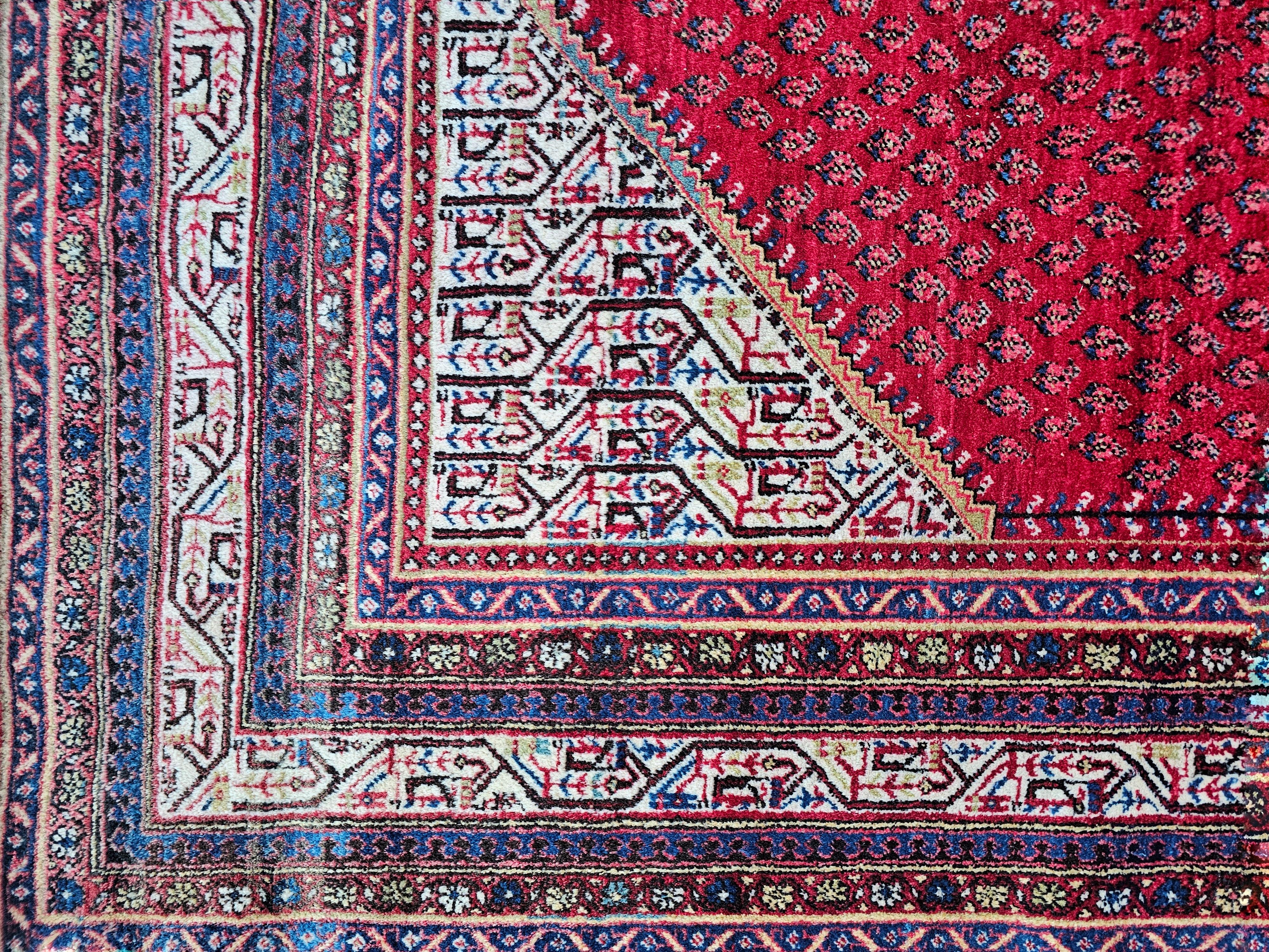 Handgeknüpfter XL Persischer Mir-Teppich in Burgunderrot aus 100 % Wolle, Iran 1950er Jahre, Vintage (Stammeskunst) im Angebot