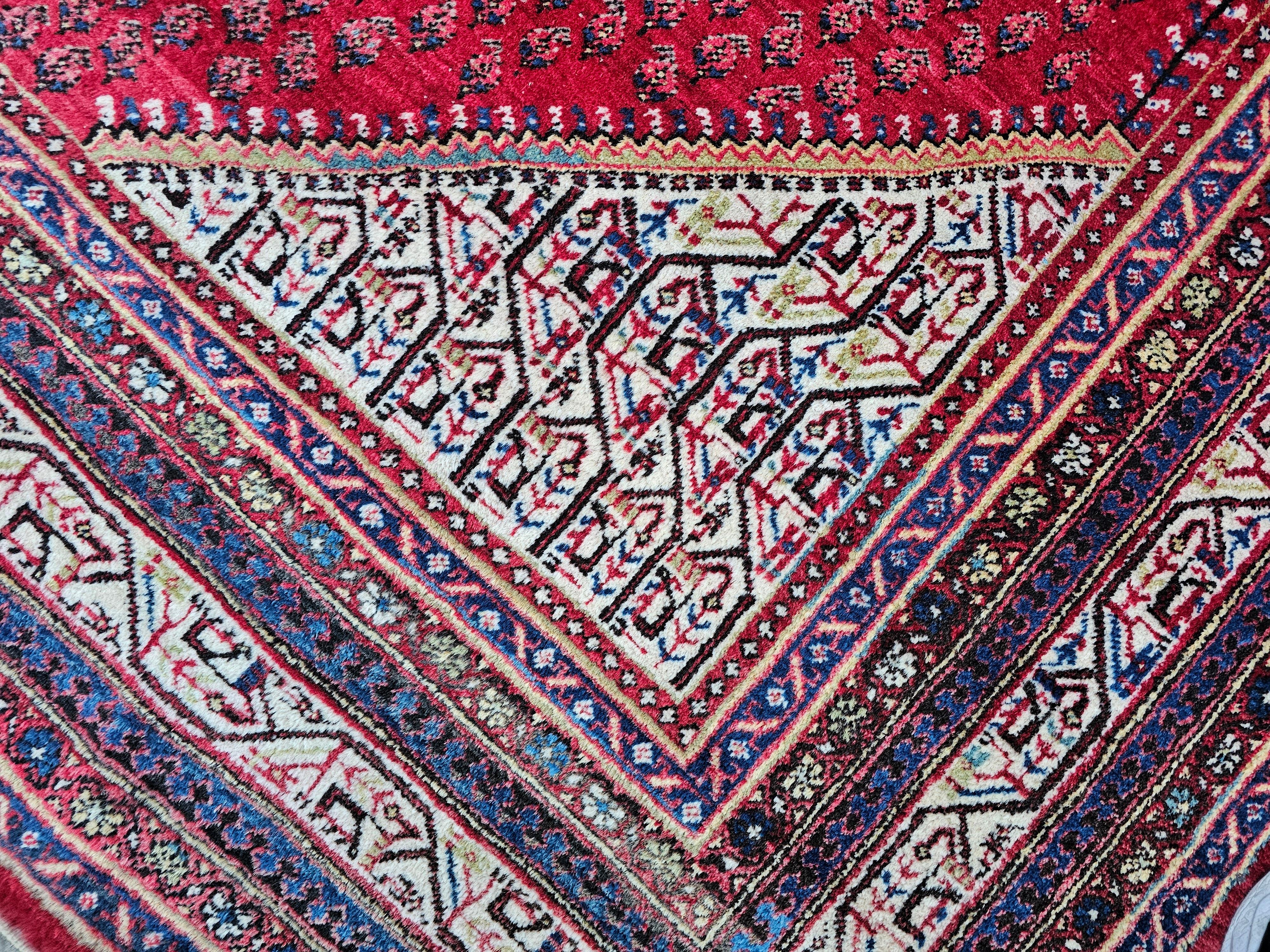 Handgeknüpfter XL Persischer Mir-Teppich in Burgunderrot aus 100 % Wolle, Iran 1950er Jahre, Vintage (Mitte des 20. Jahrhunderts) im Angebot