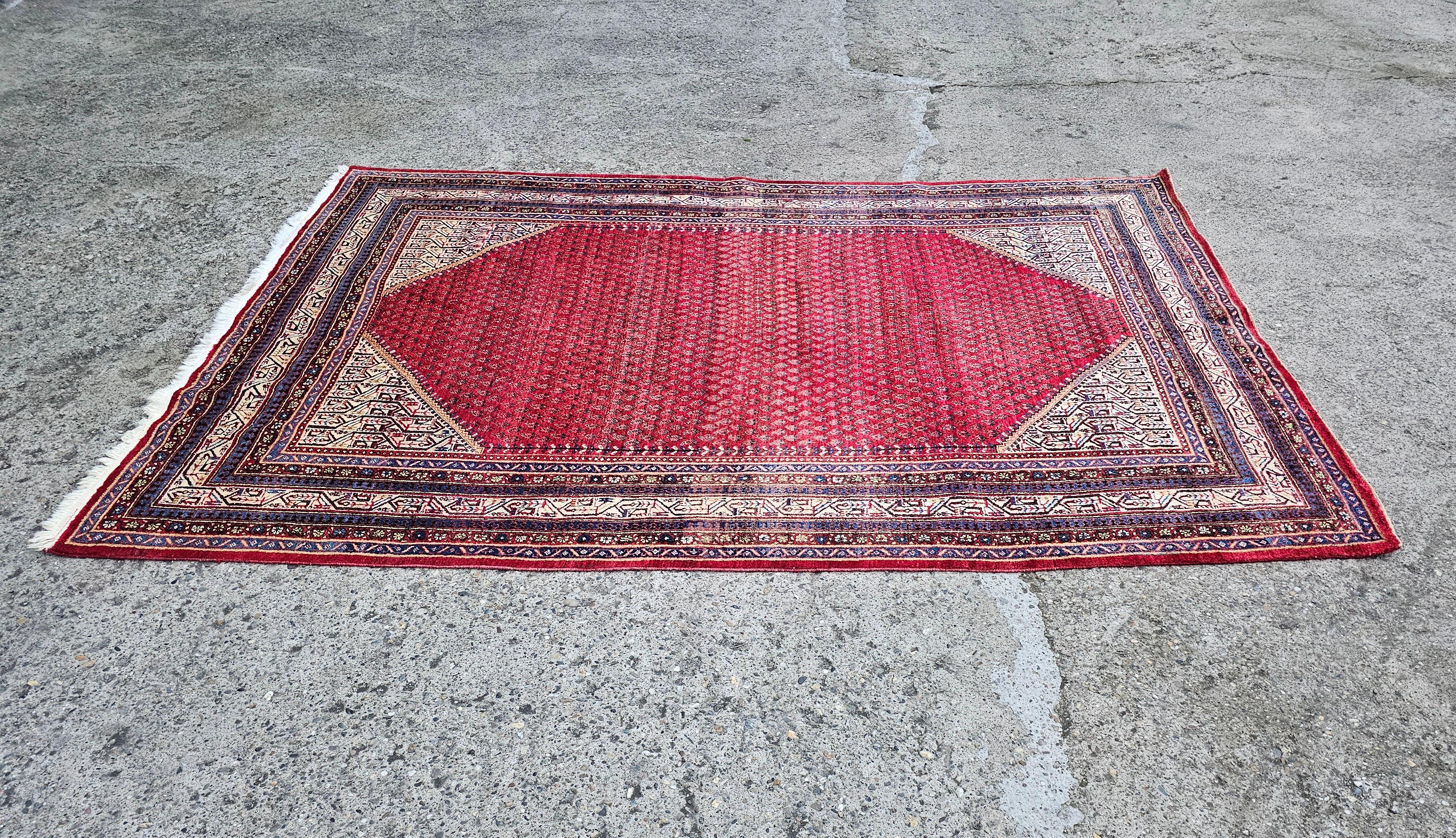 Handgeknüpfter XL Persischer Mir-Teppich in Burgunderrot aus 100 % Wolle, Iran 1950er Jahre, Vintage im Angebot 3