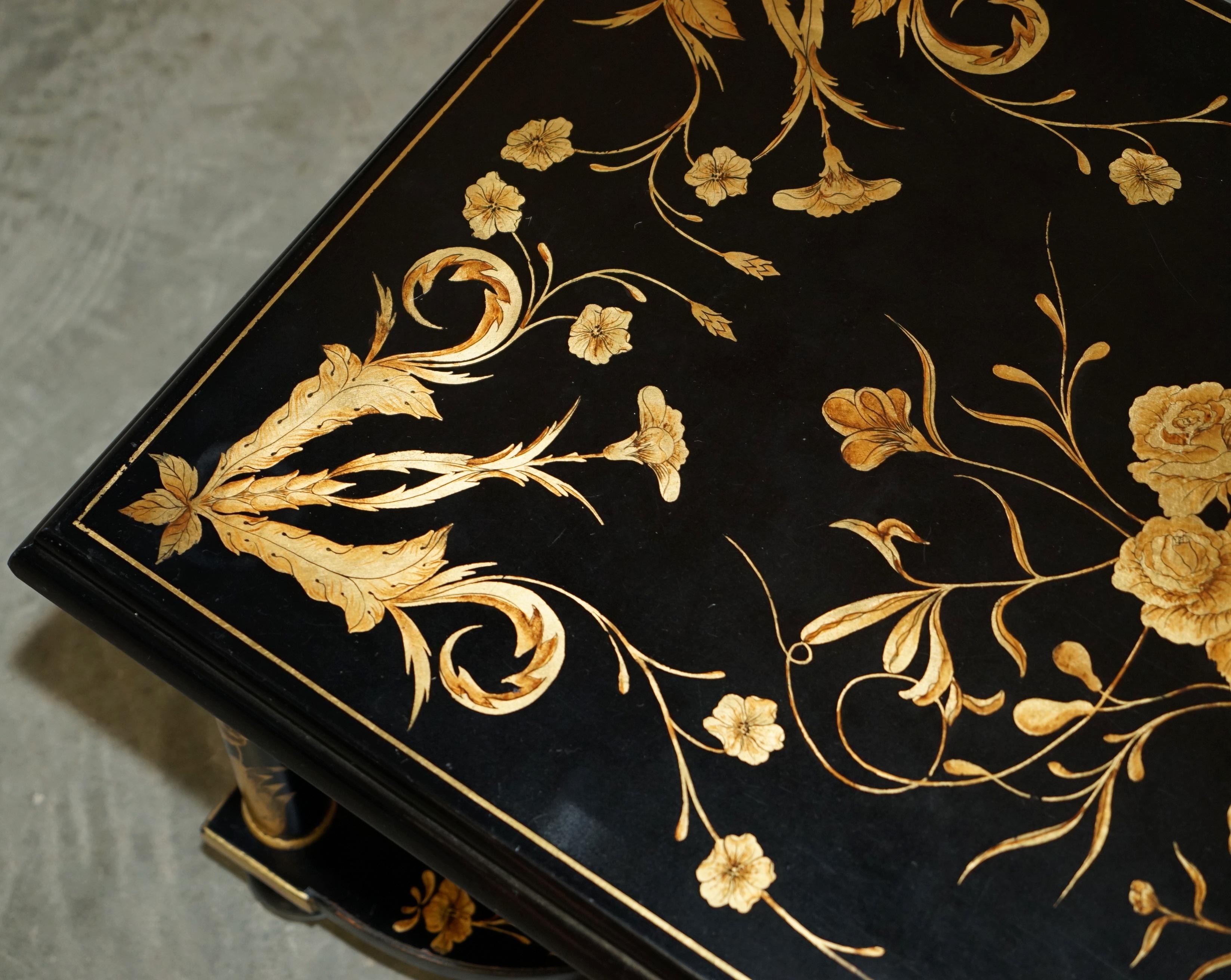 ViNTAGE HAND LACQUERED CHINESE ORIENTAL COFFEE COCKTAIL TABLE WITH DRAWERS For Sale 5