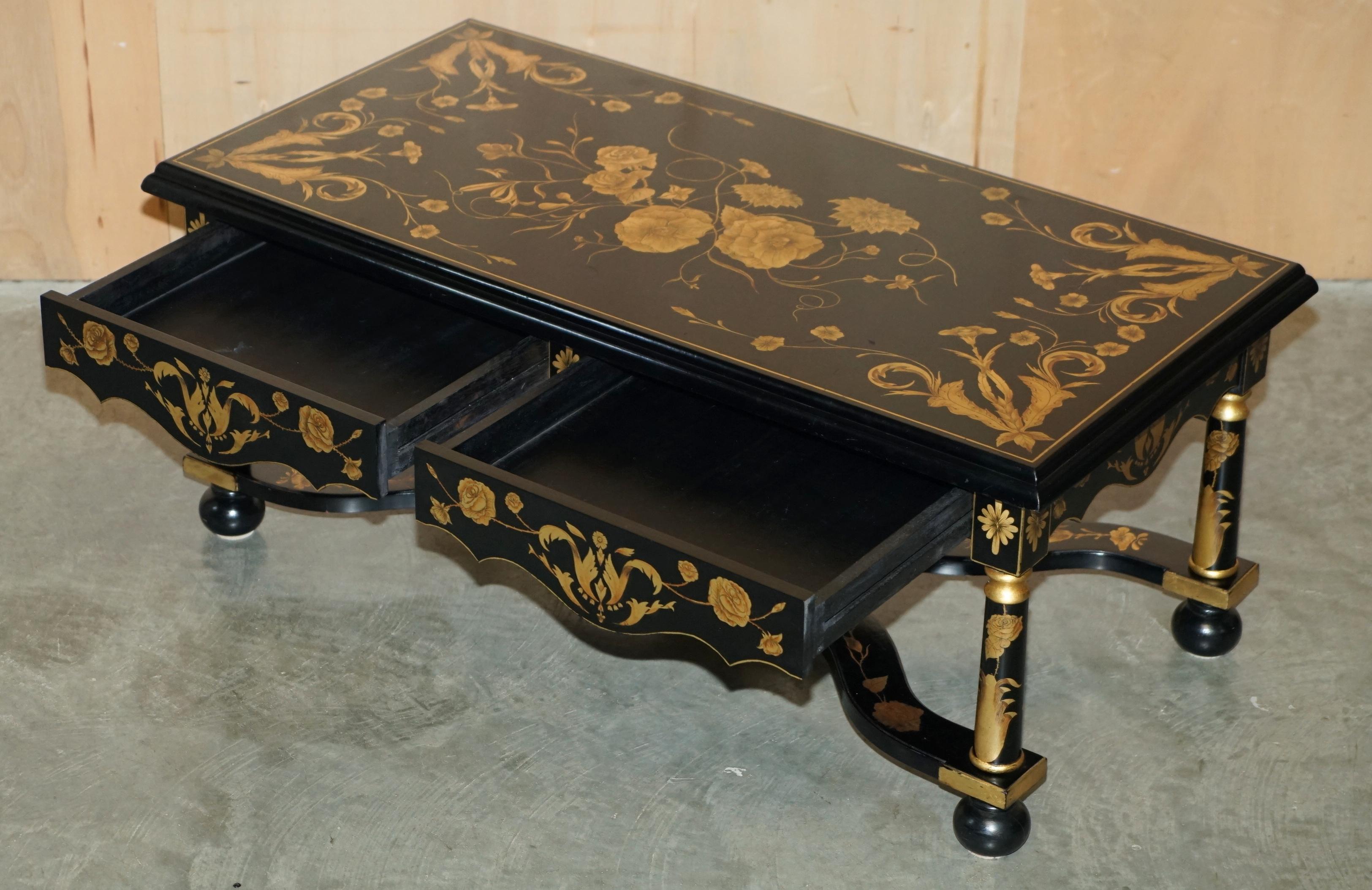 ViNTAGE HAND LACQUERED CHINESE ORIENTAL COFFEE COCKTAIL TABLE WITH DRAWERS For Sale 12