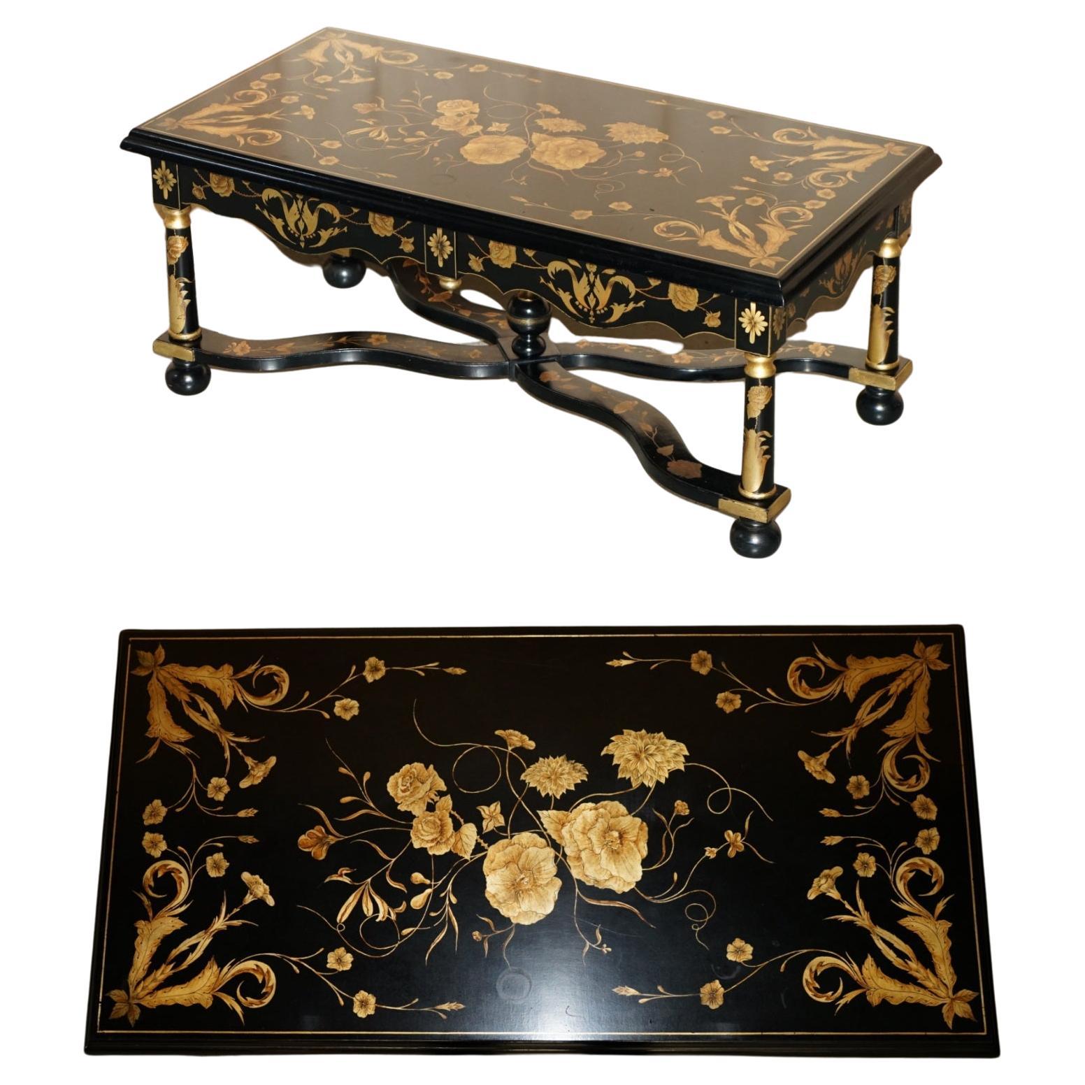 ViNTAGE HAND LACQUERED CHINESE ORIENTAL COFFEE COCKTAIL TABLE WITH DRAWERS For Sale
