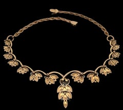 Vintage Hand Made 18k Yellow Gold 1.0ctw Diamond 16" Acorn Floral Tulip Necklace