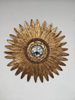 Vintage hand-made and hand-painted Sunburst Mirror, gilt wood