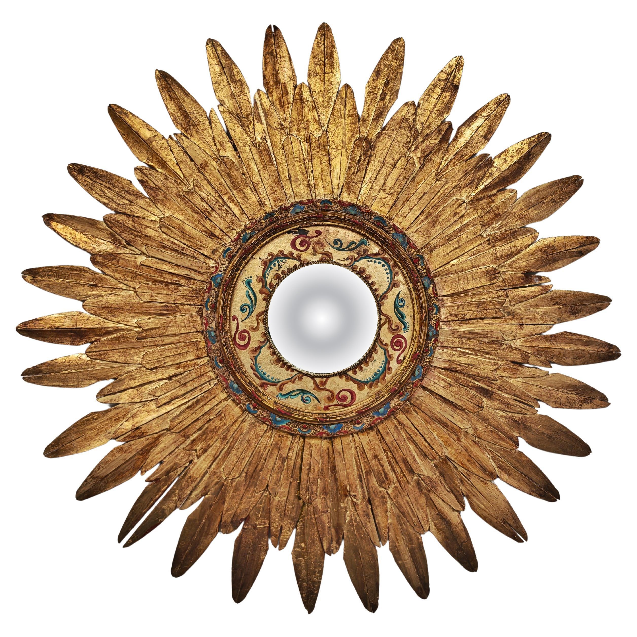 Specchio Sunburst d
epoca fatto e dipinto a mano, legno dorato