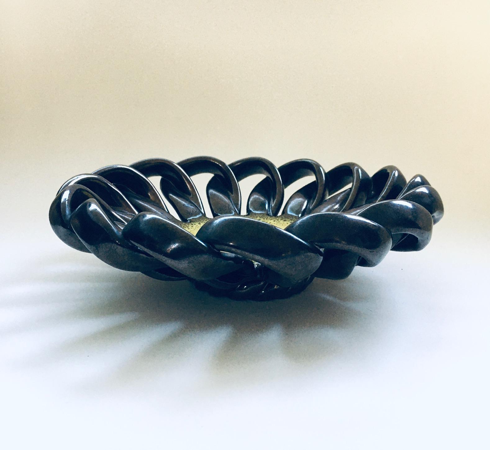 French Vintage Hand Made Braided Twisted Ceramic Bowl, Vallauris, France 1950's