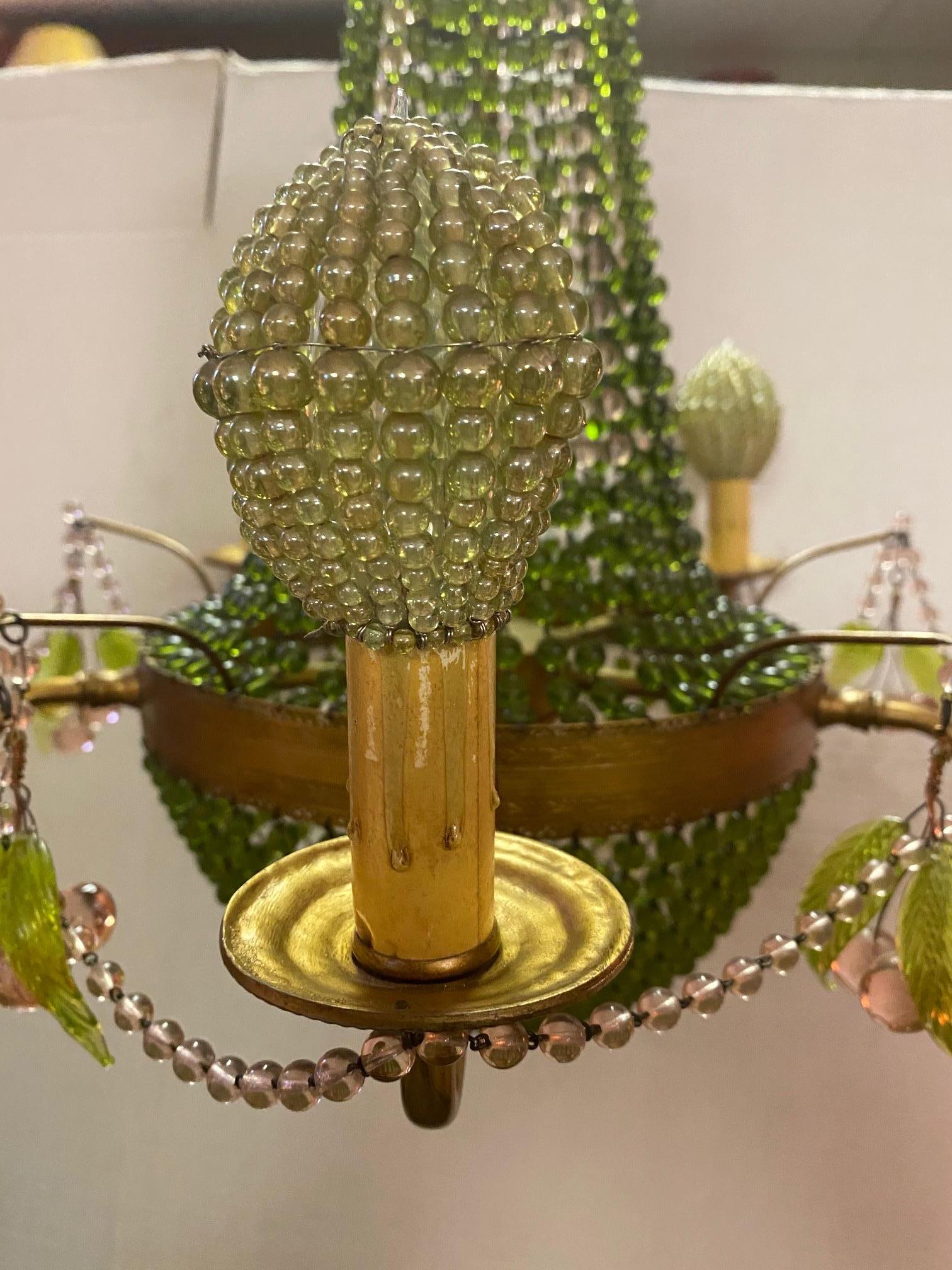 Other Vintage Handmade Chandelier with Glass Beads and Cherries For Sale