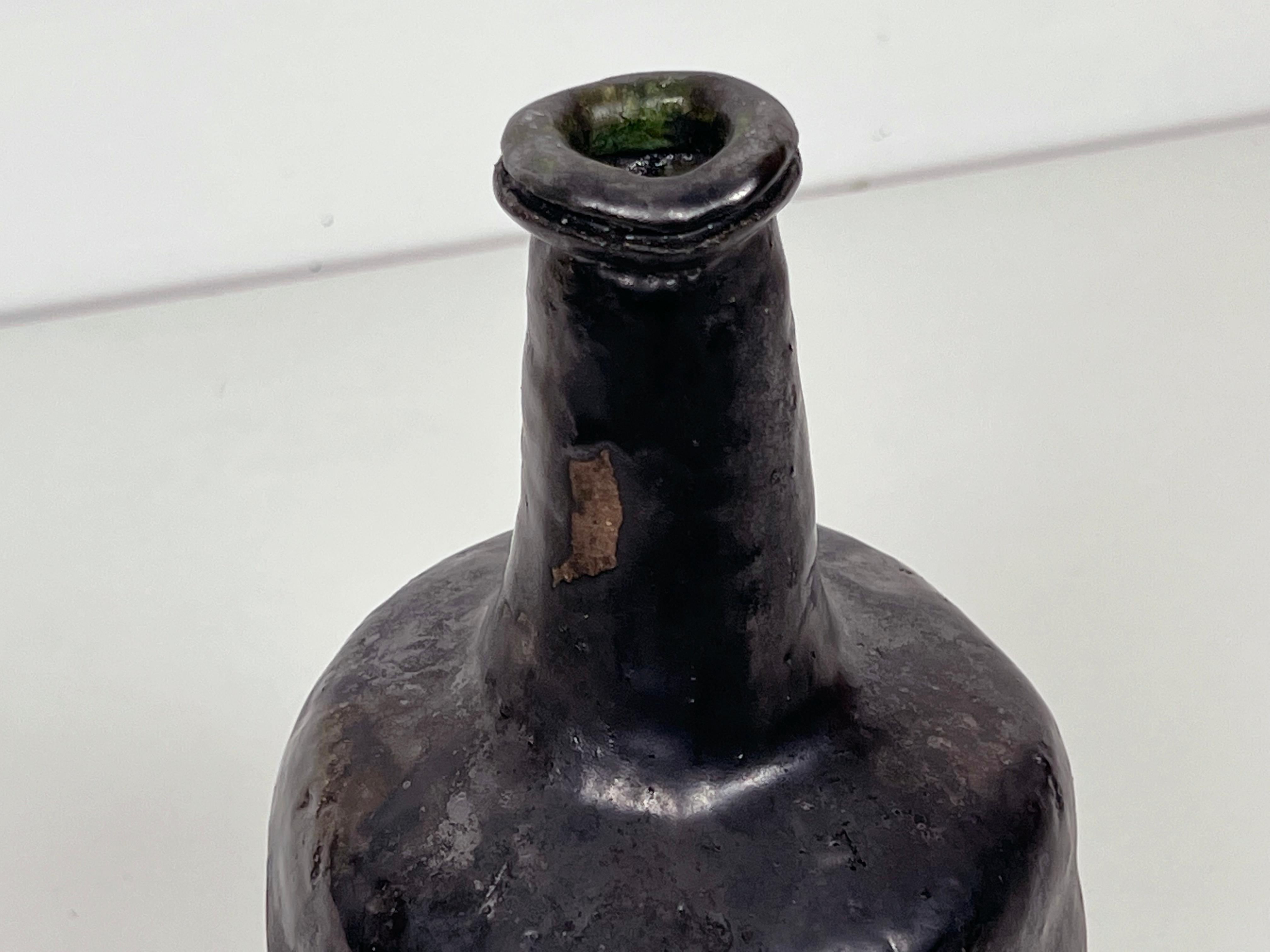Vintage Hand Made Crude Ceramic Bottle Vase For Sale 4