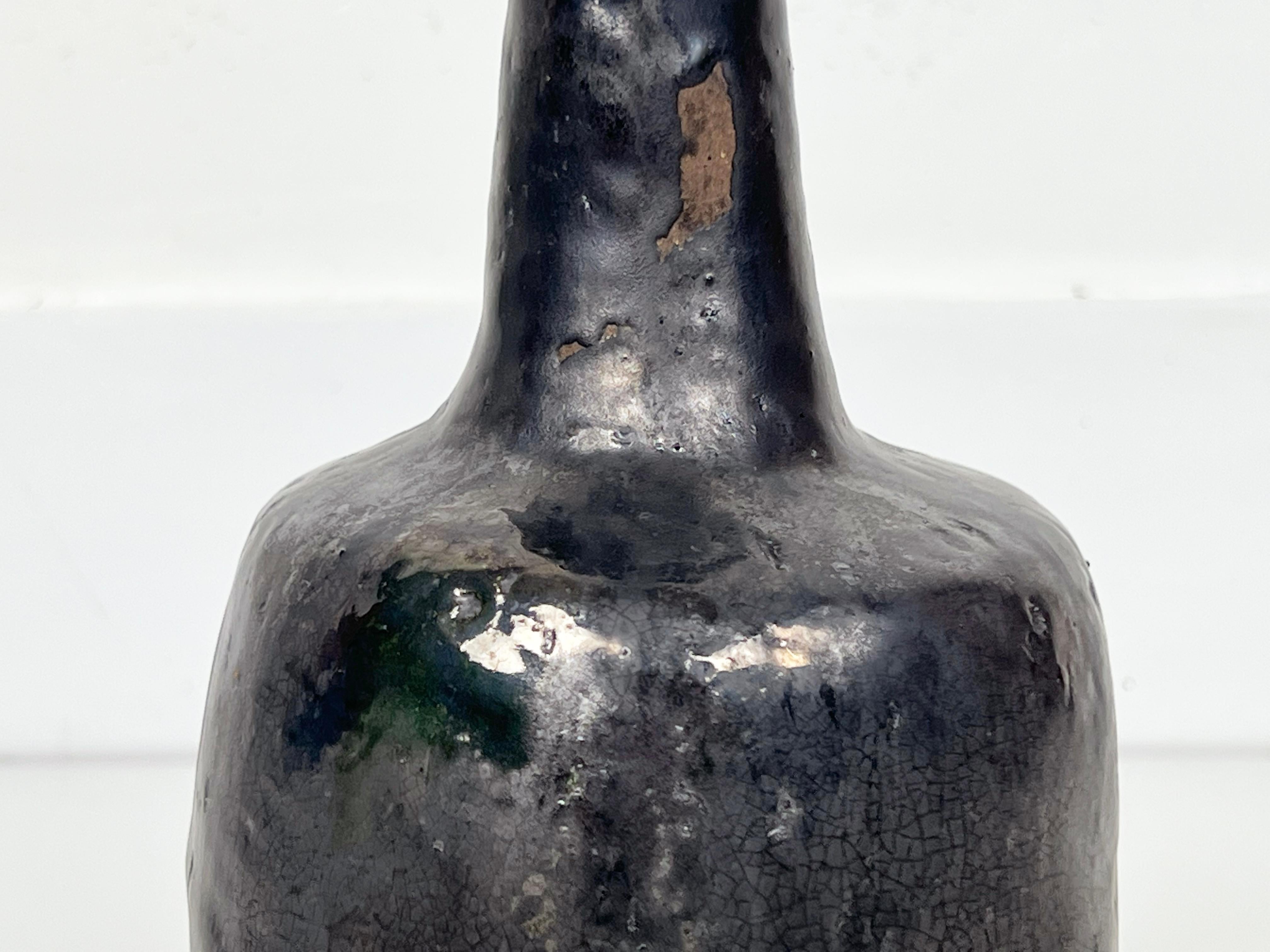 Vintage Hand Made Crude Ceramic Bottle Vase For Sale 5