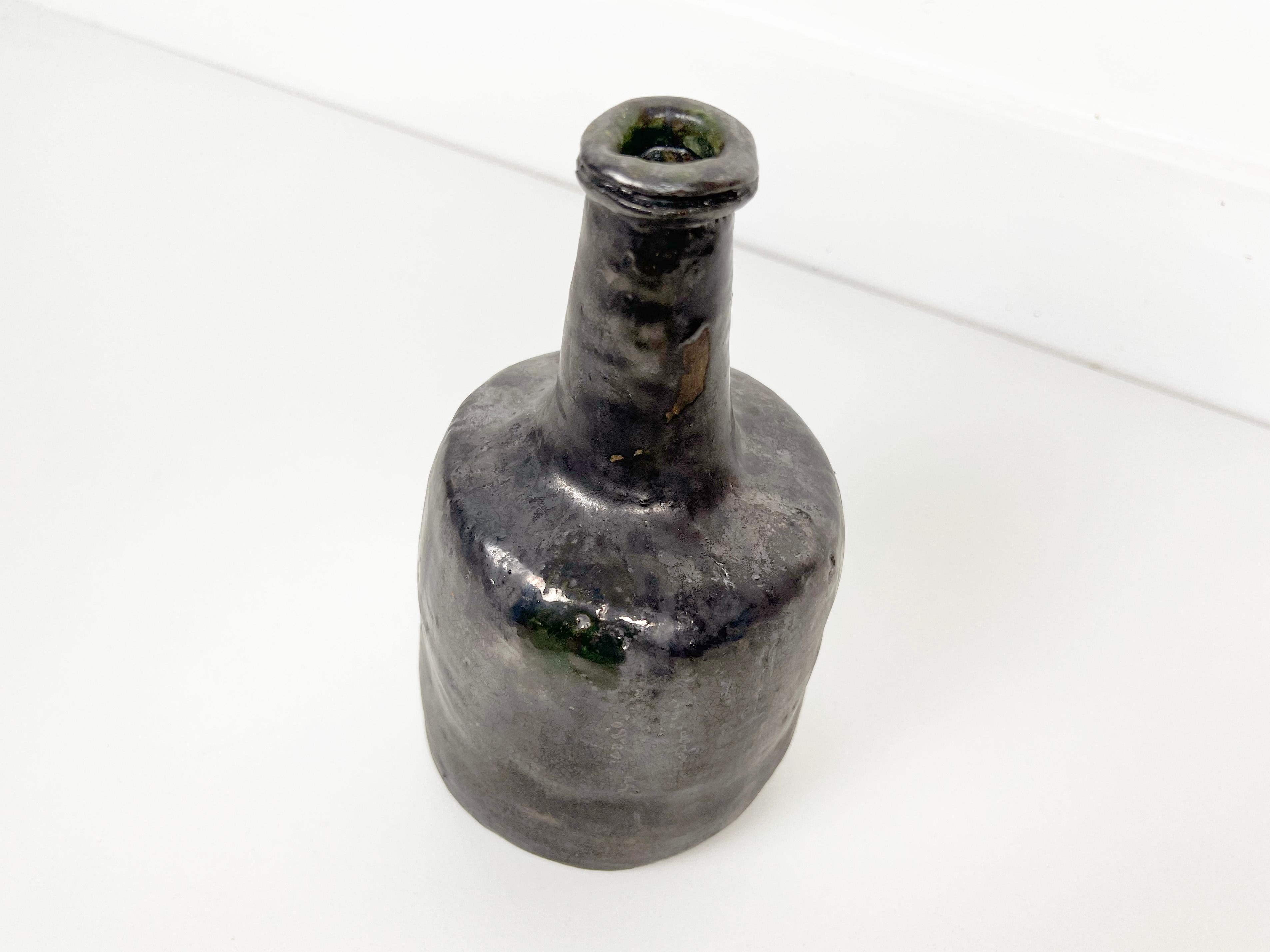 Mid-Century Modern Vintage Hand Made Crude Ceramic Bottle Vase For Sale