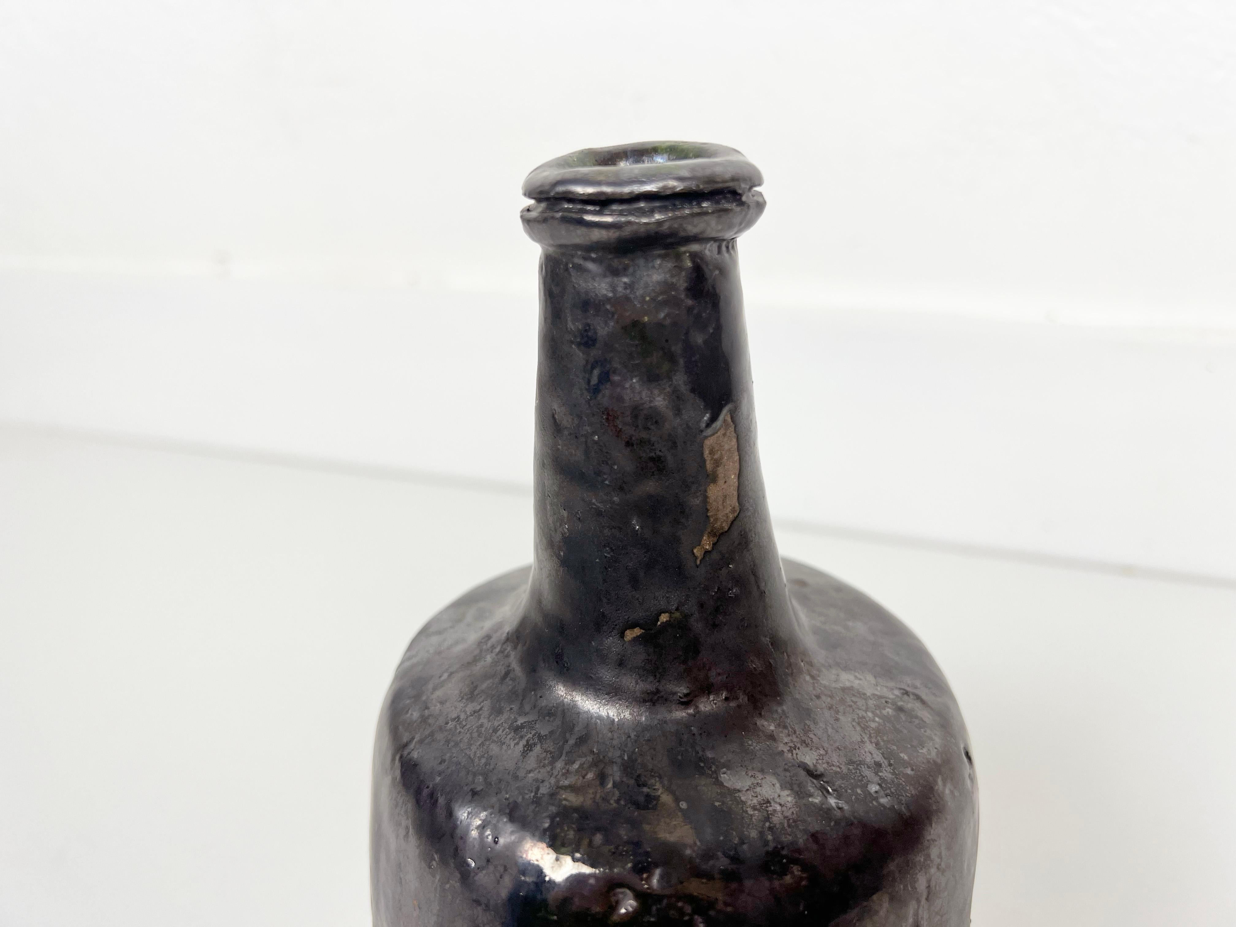 American Vintage Hand Made Crude Ceramic Bottle Vase For Sale