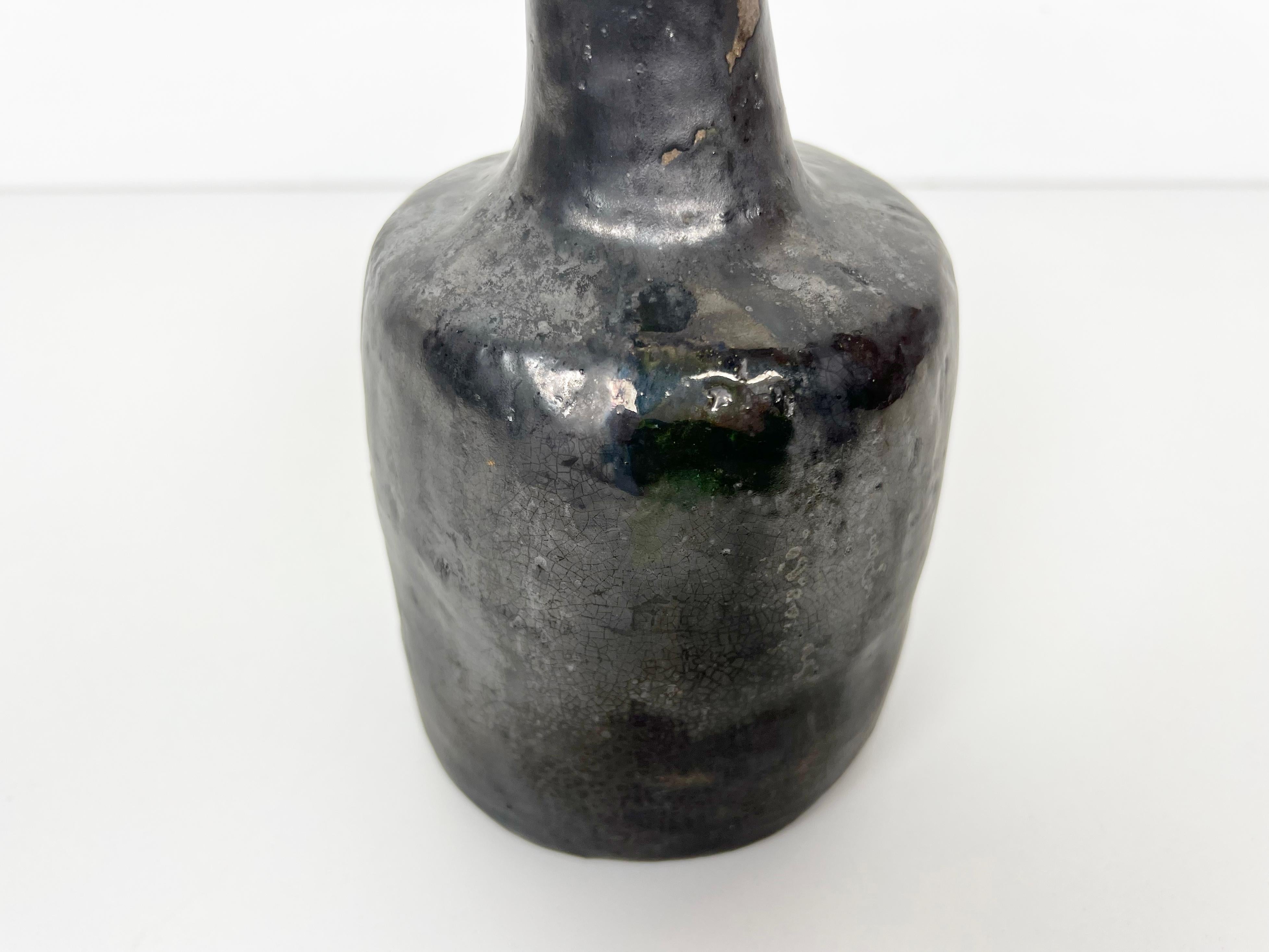 Vintage Hand Made Crude Ceramic Bottle Vase In Excellent Condition For Sale In Fort Lauderdale, FL