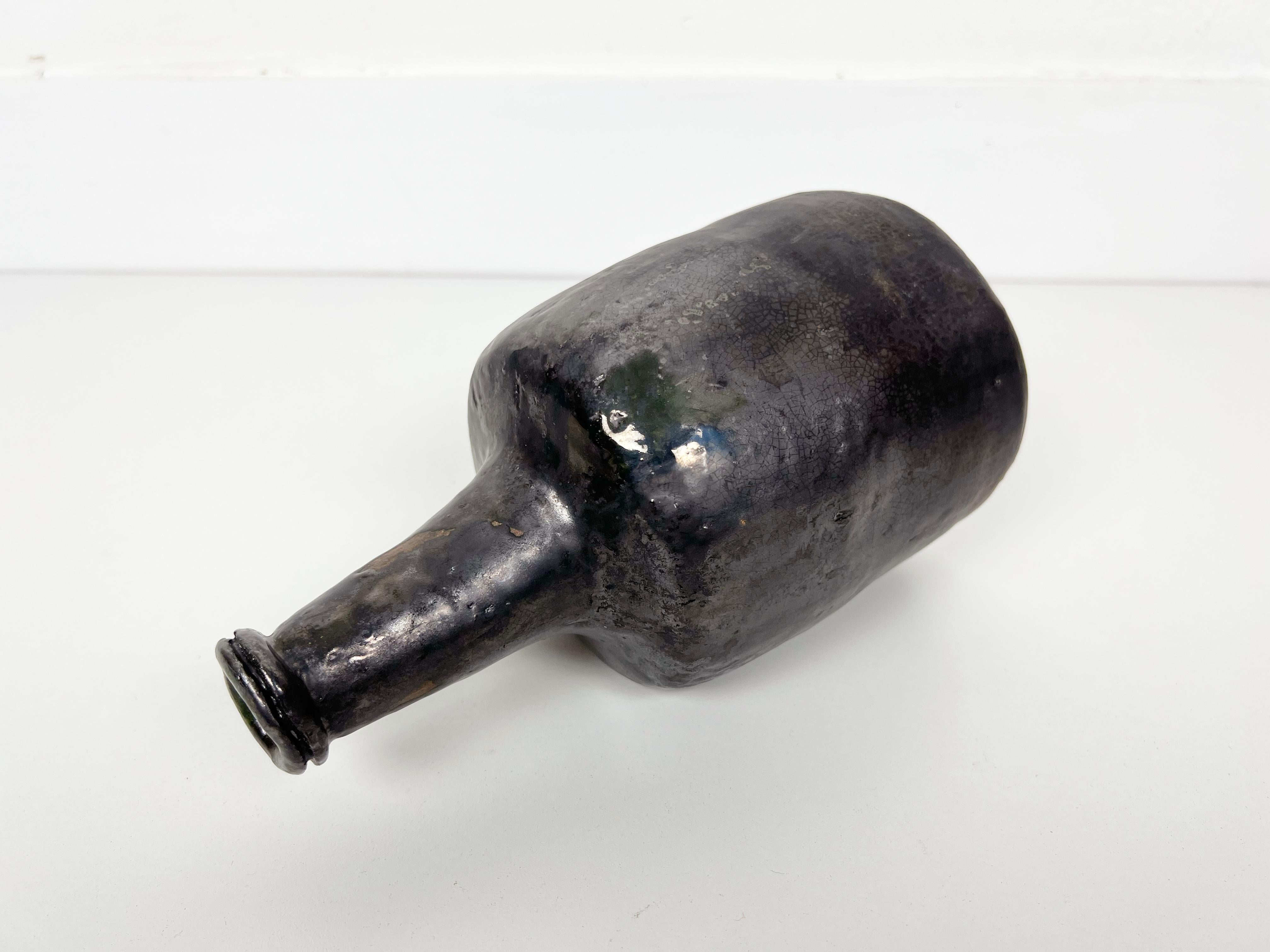 20th Century Vintage Hand Made Crude Ceramic Bottle Vase For Sale