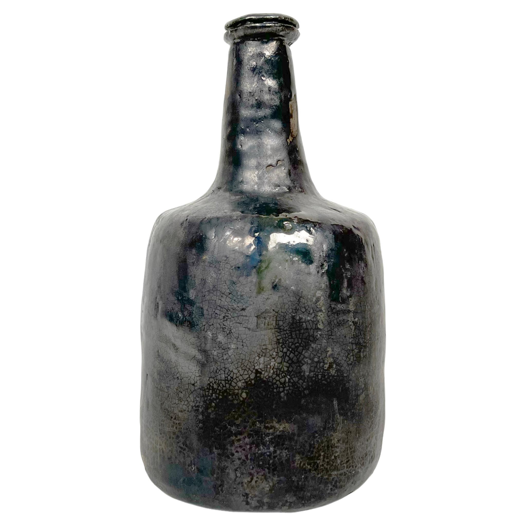 Vintage Hand Made Crude Ceramic Bottle Vase For Sale