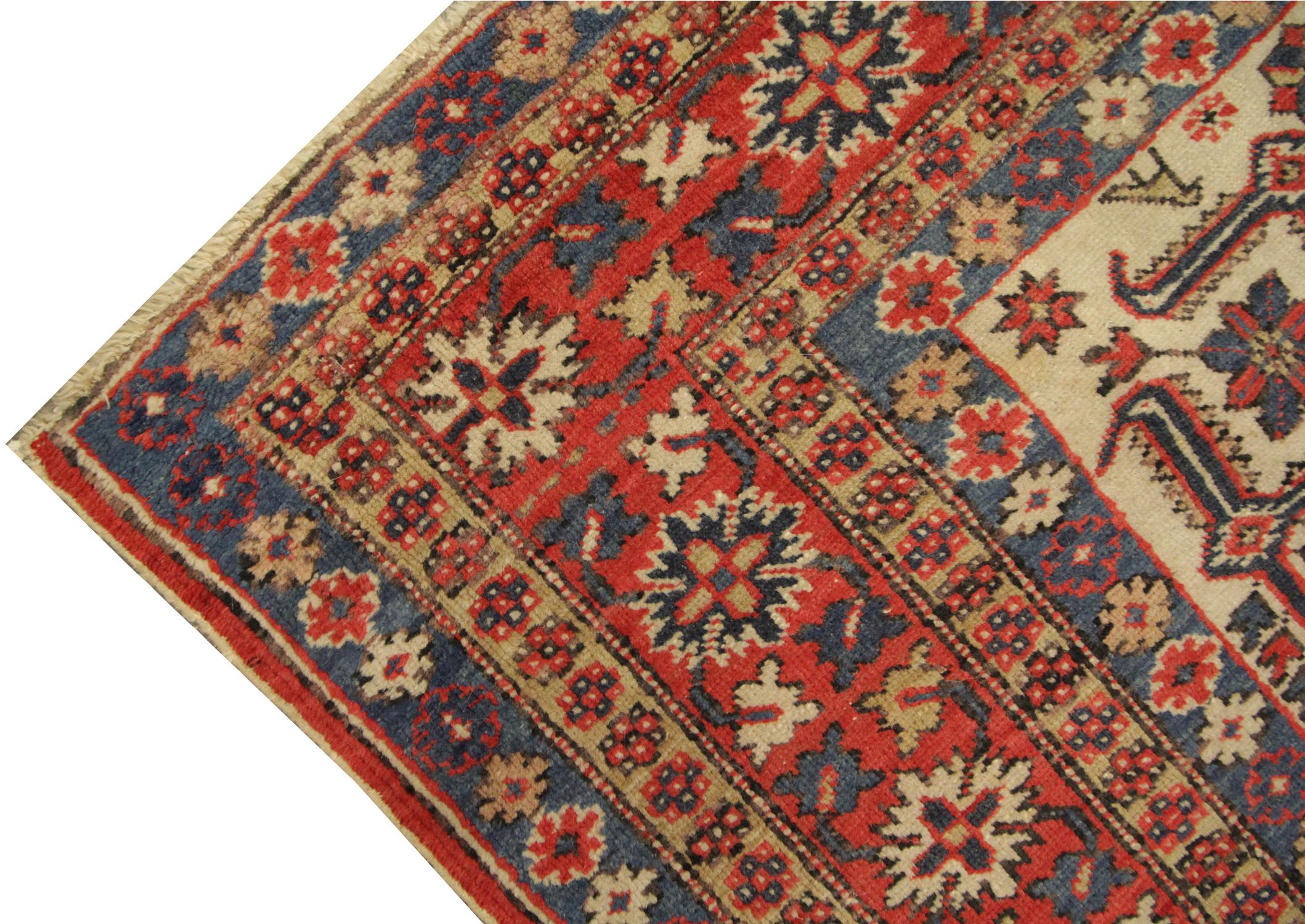 Tribal Vintage Handmade Caucasian Carpet, Multicolored Wool Rug for Living Room For Sale