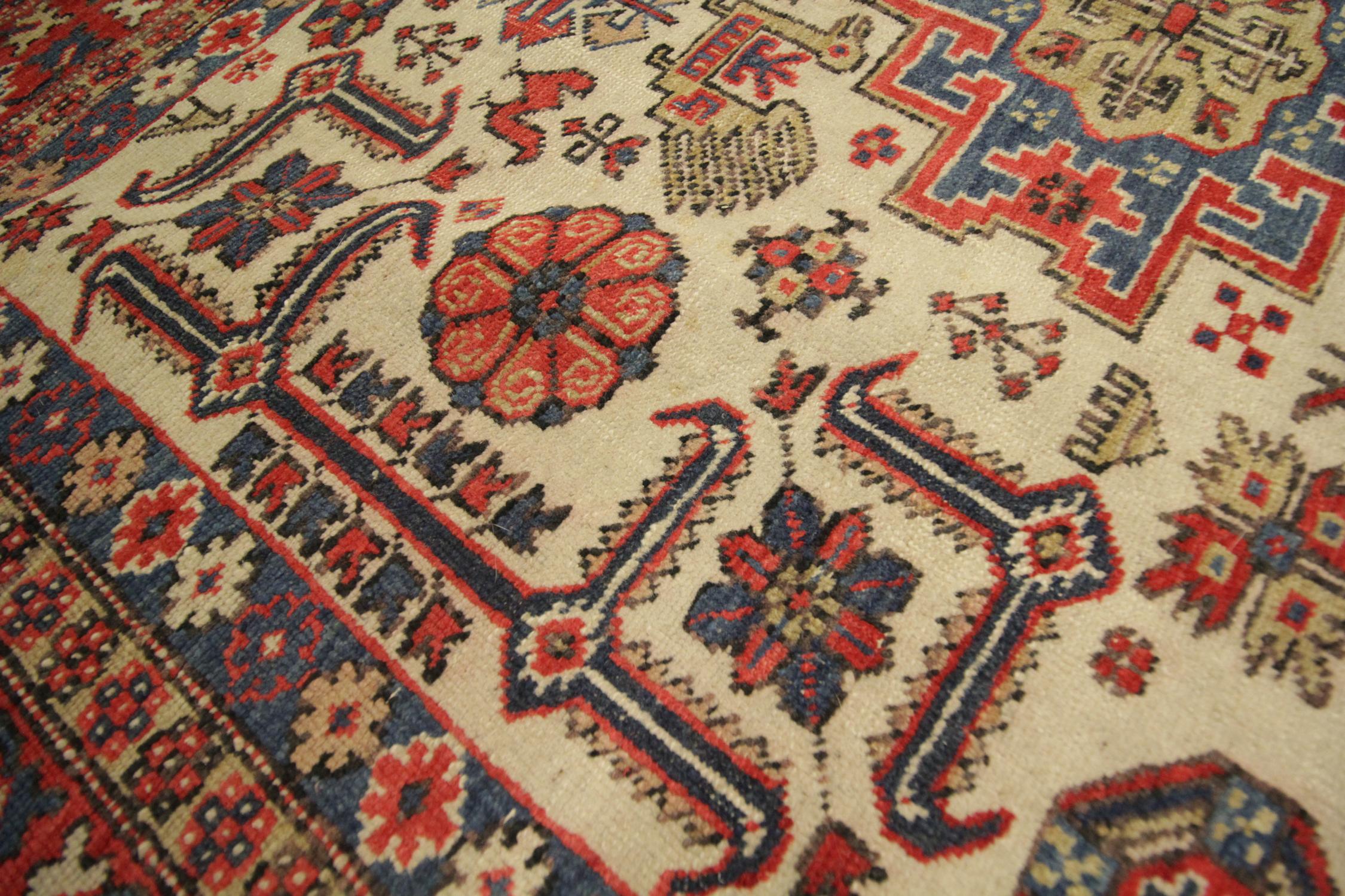 Vintage Handmade Caucasian Carpet, Multicolored Wool Rug for Living Room In Excellent Condition For Sale In Hampshire, GB