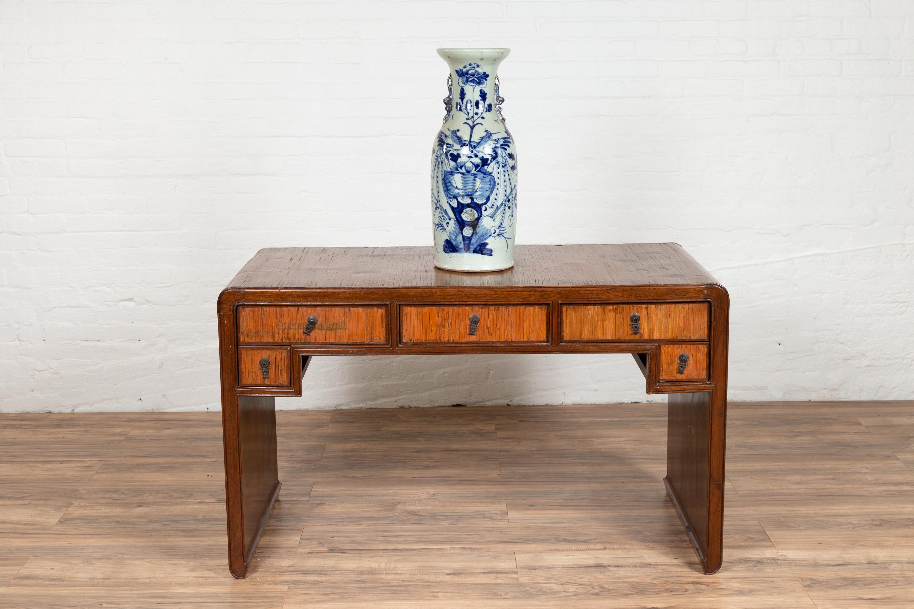 Vintage Handmade Desk Found in Northern Thailand with Five Drawers, circa 1950 6