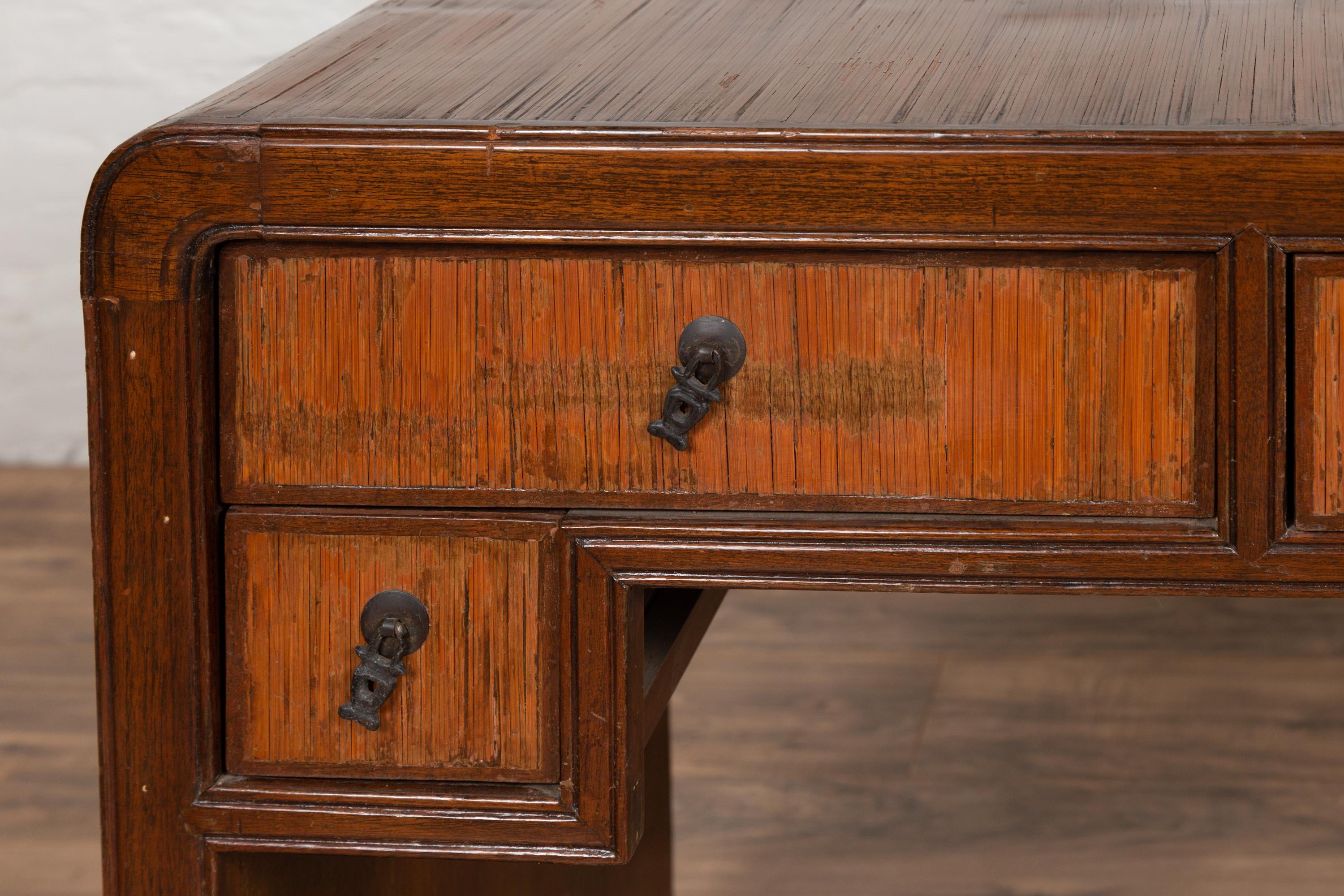 Wood Vintage Handmade Desk Found in Northern Thailand with Five Drawers, circa 1950