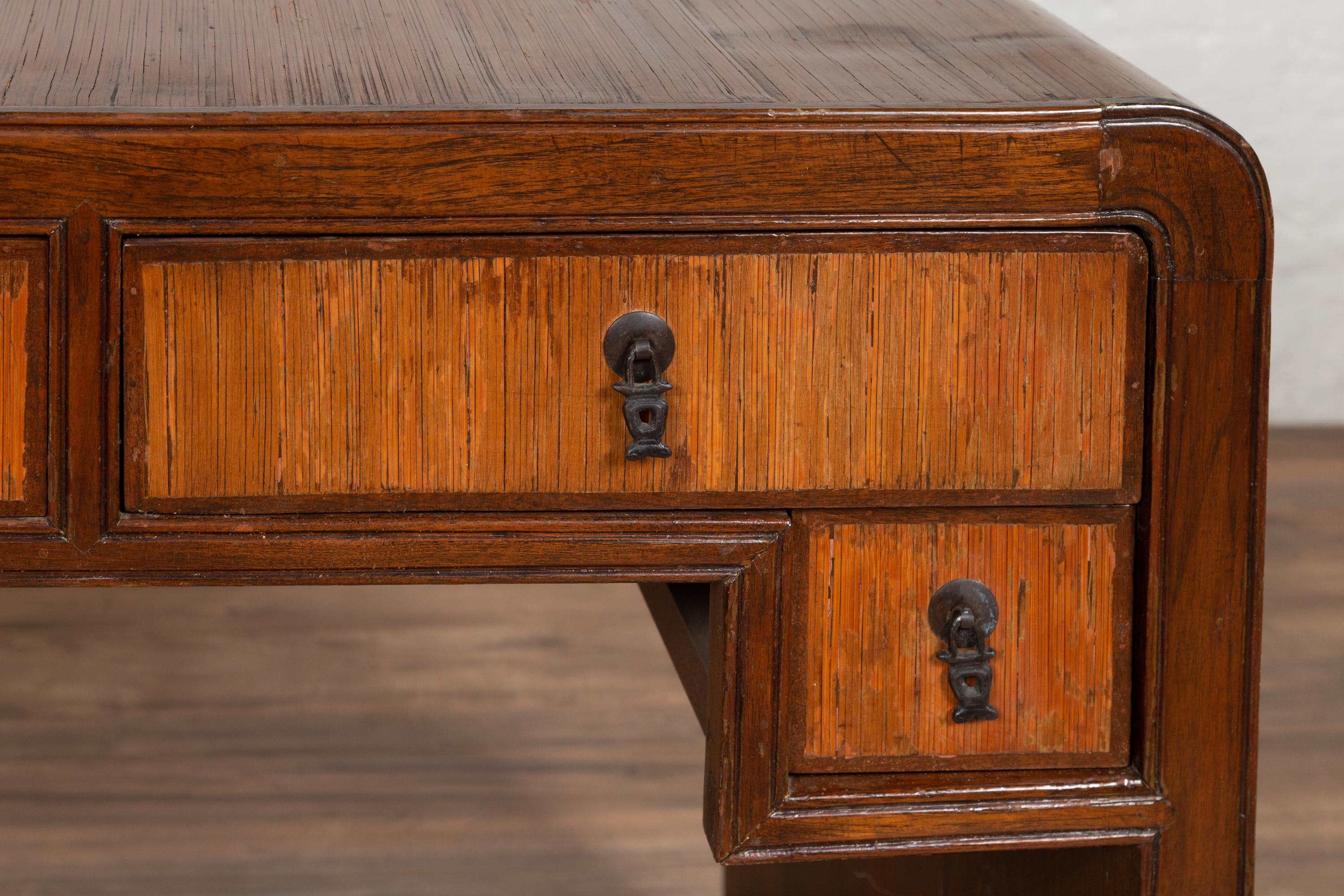 Vintage Handmade Desk Found in Northern Thailand with Five Drawers, circa 1950 1