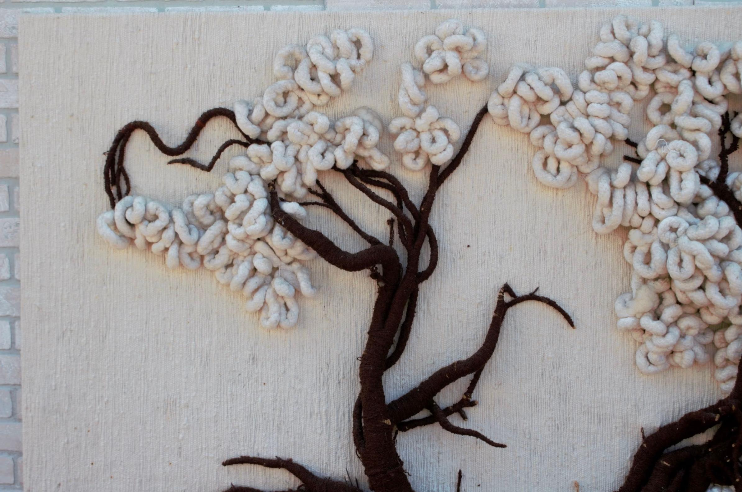 American Vintage Hand Made Fiber Art Weaving Joshua Tree Wall Art For Sale