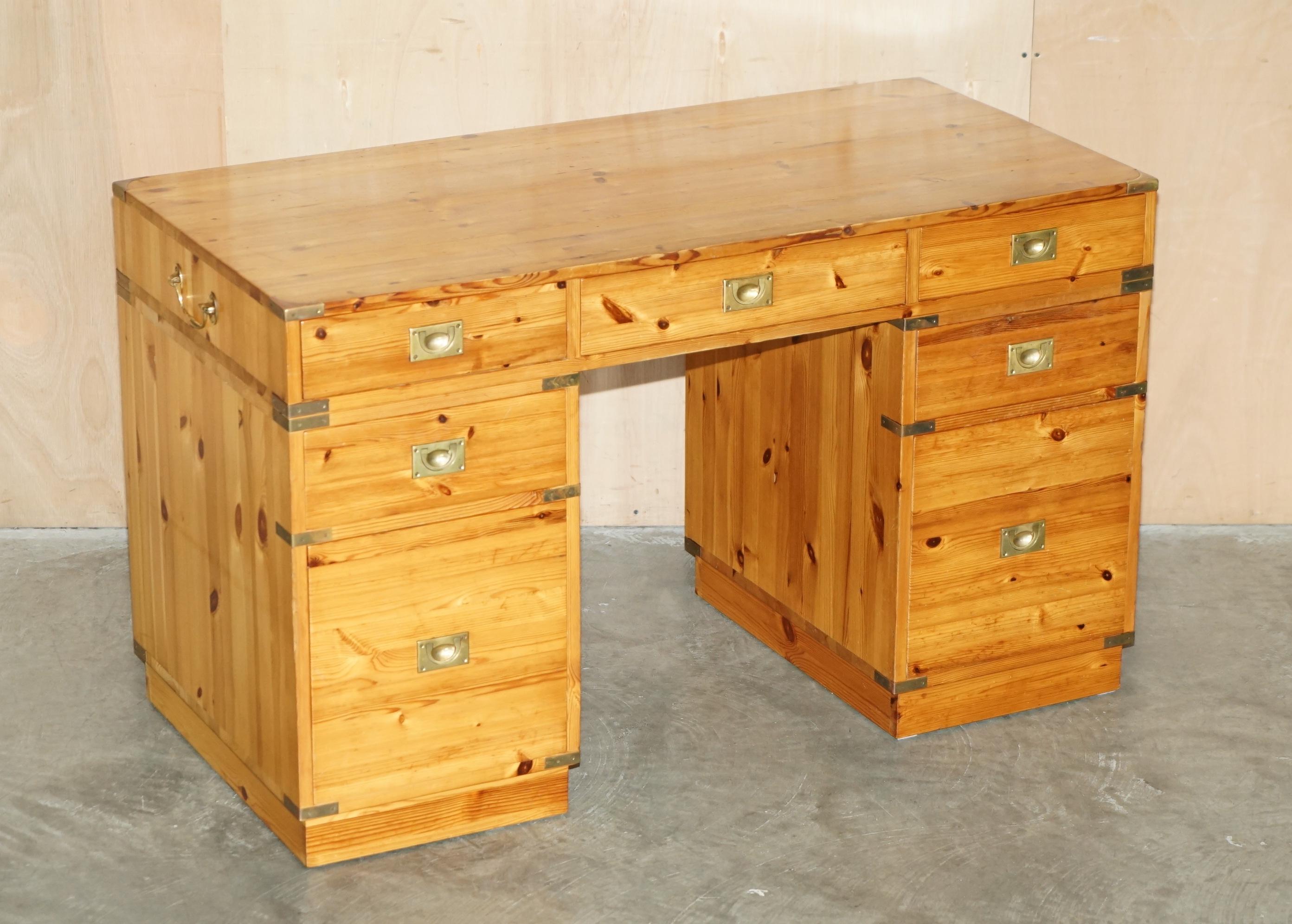 Royal House Antiques

Royal House Antiques is delighted to offer for sale this lovely hand made in England Military Campaign style twin pedestal desk in pine with brass fittings 

Please note the delivery fee listed is just a guide, it covers within